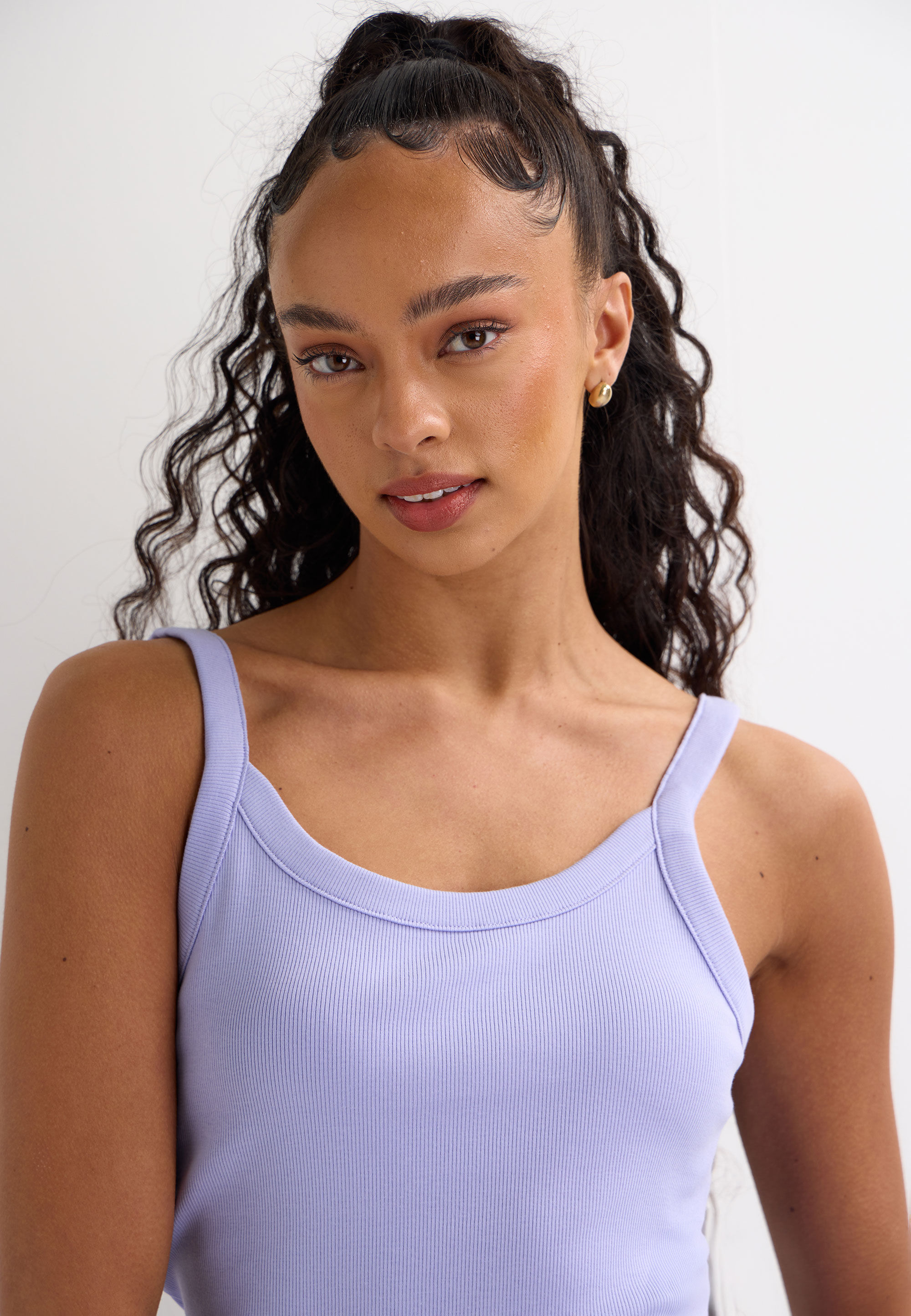 Womens Lilac Plain Ribbed Cami Vest Top