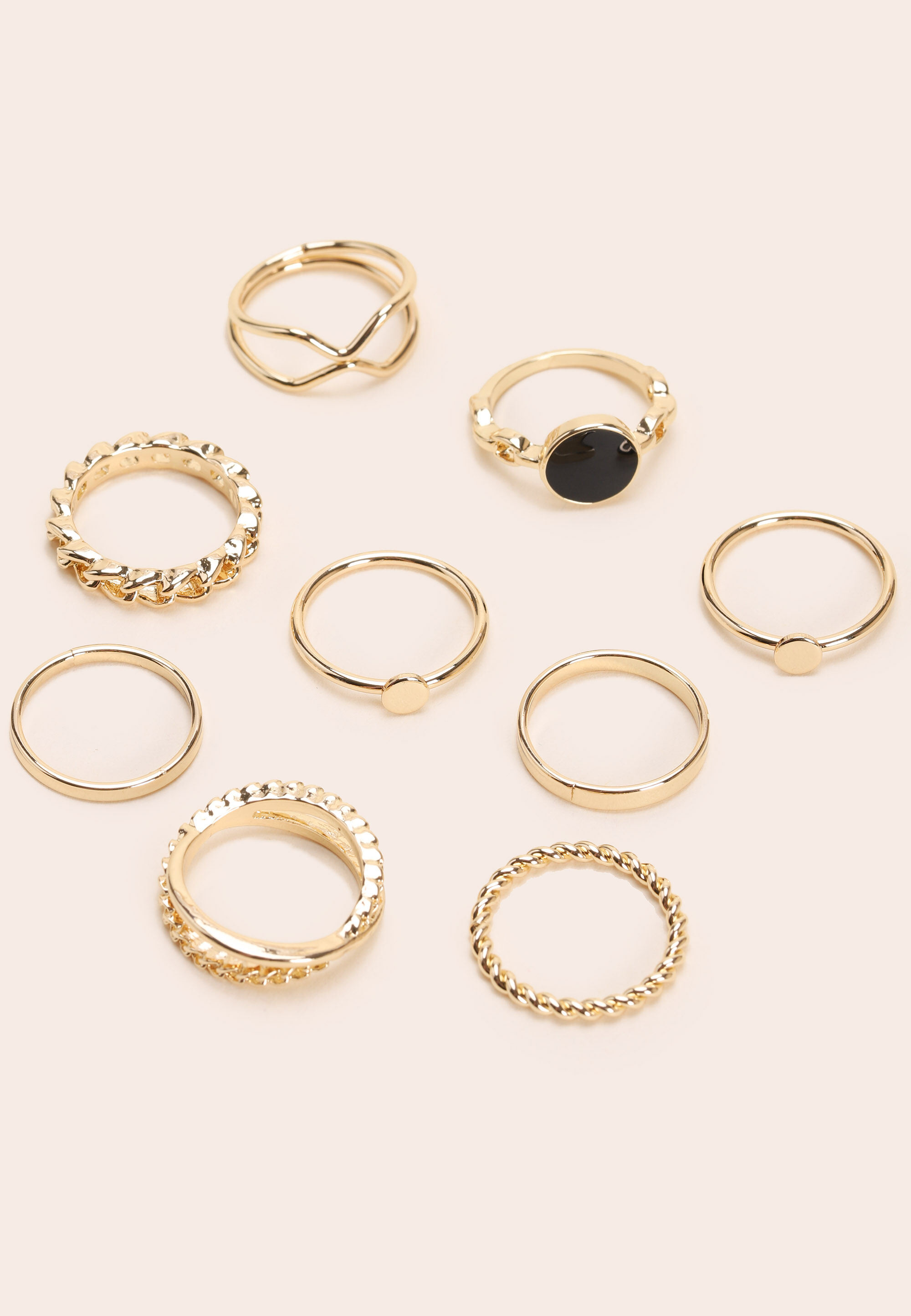 Womens 9pk Gold Plain & Textured Rings