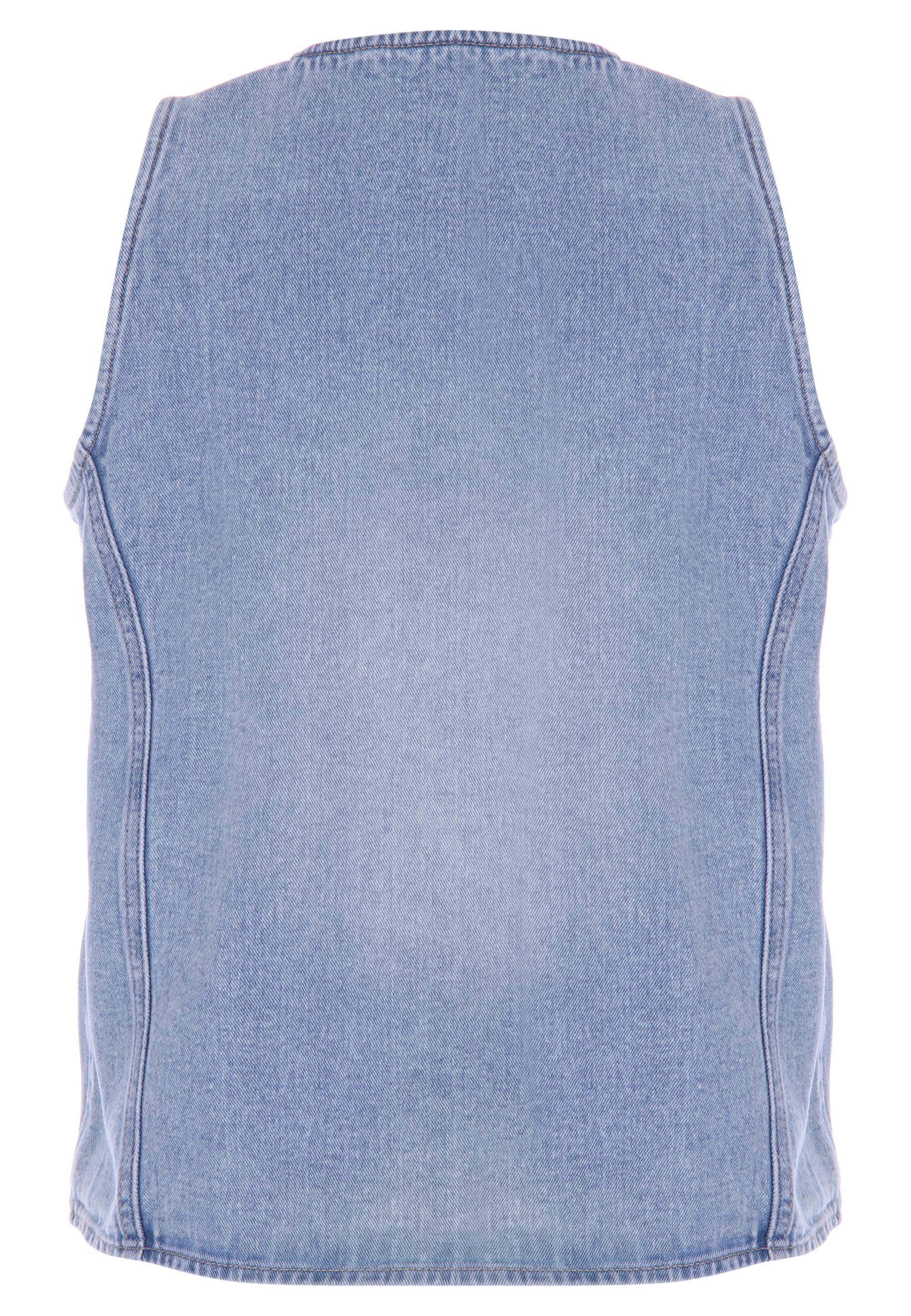 Womens Light Blue Denim High Neck Waistcoat