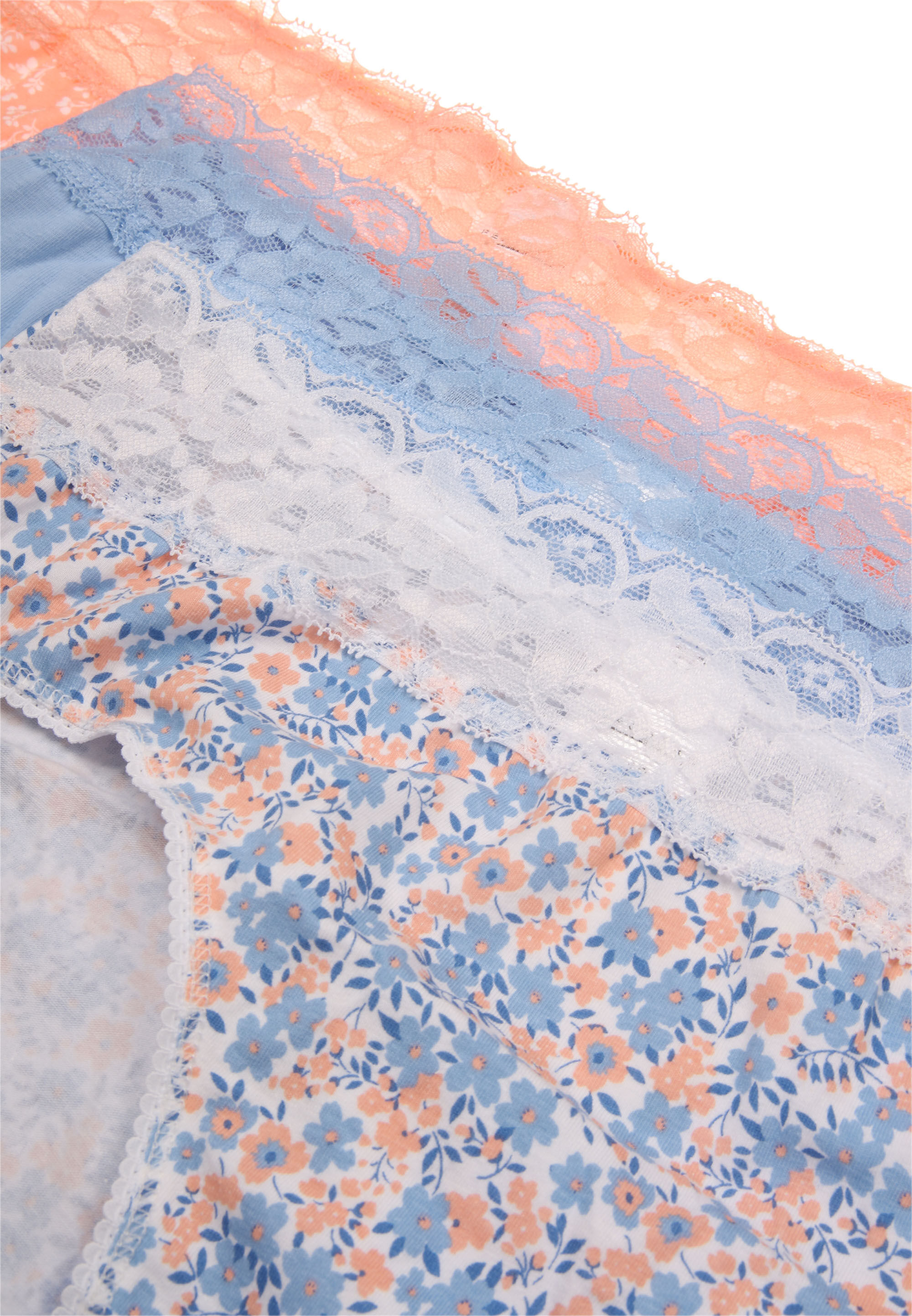 Womens 3pk Blue Floral Lace Trim High Cut Briefs