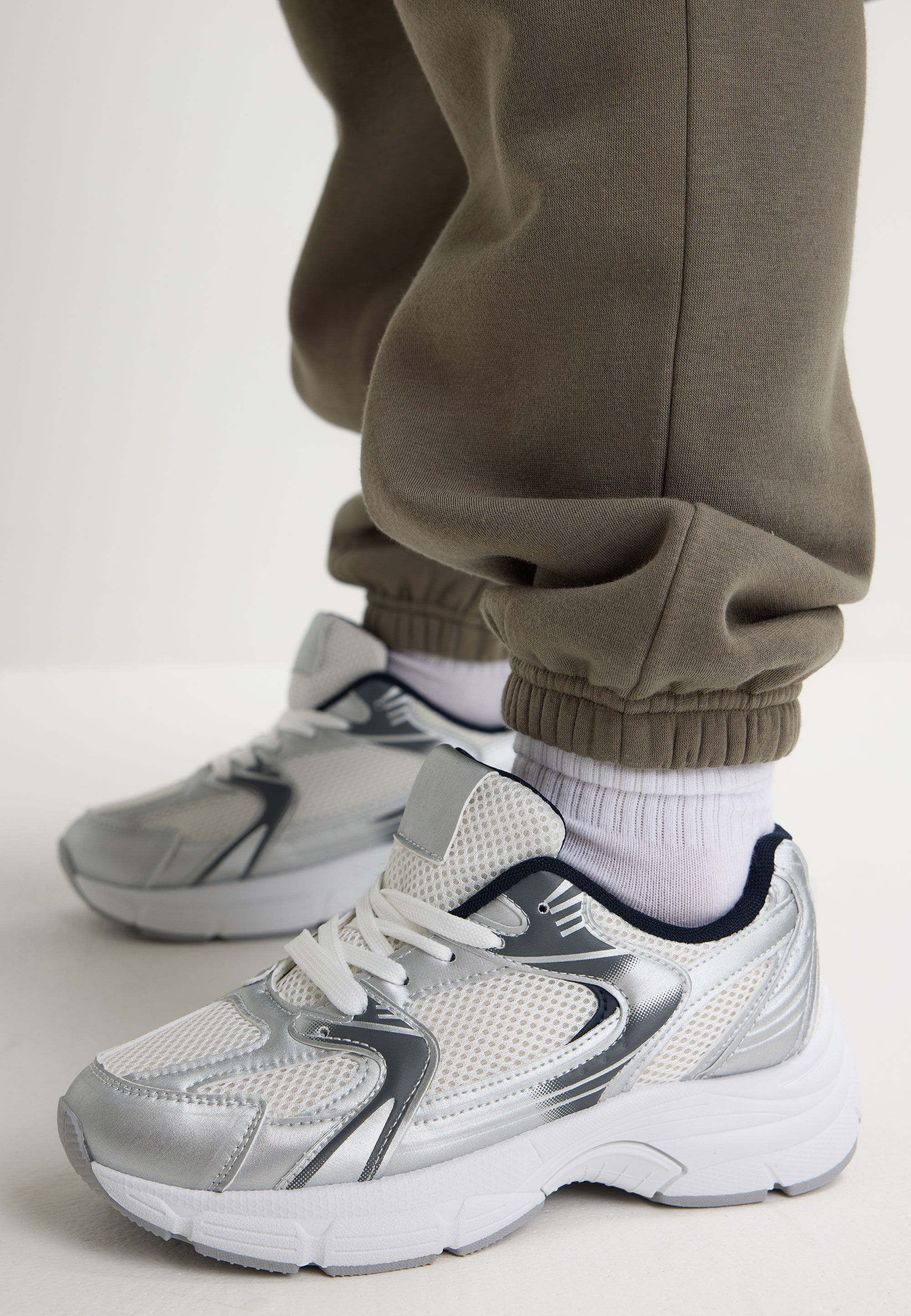 Womens White & Silver Chunky Sport Trainer