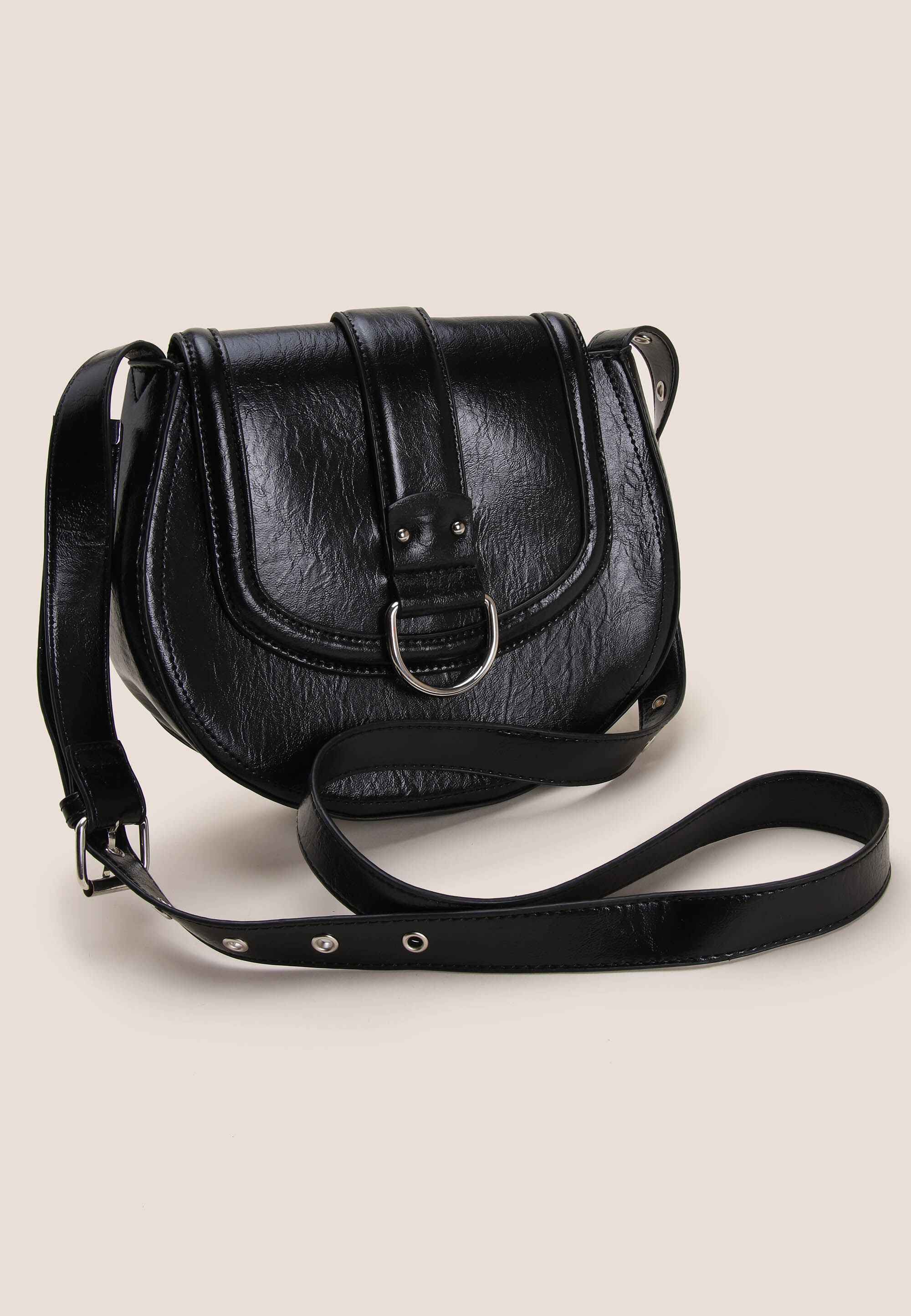 Womens Black Eyelet Cross Body Bag