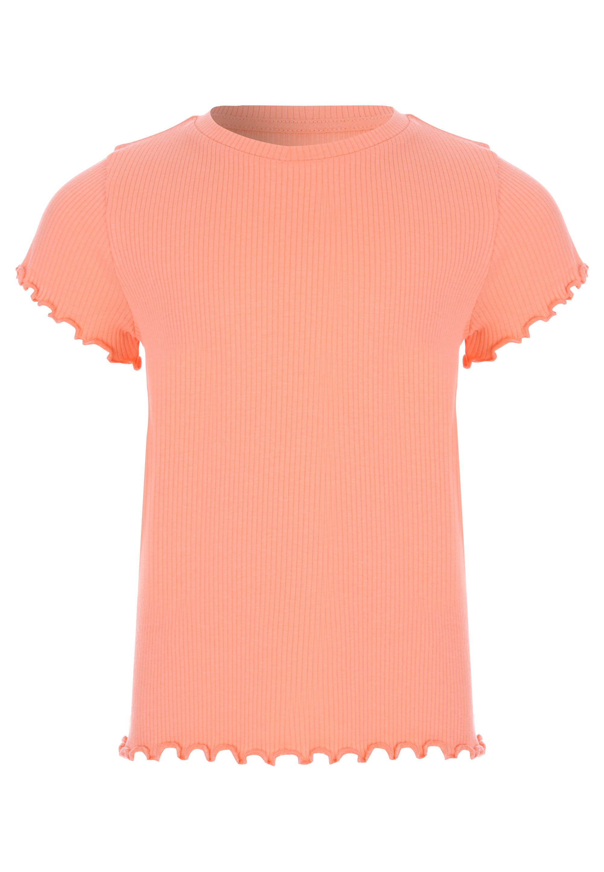 Younger Girls Peach Ribbed Frill Hem Top