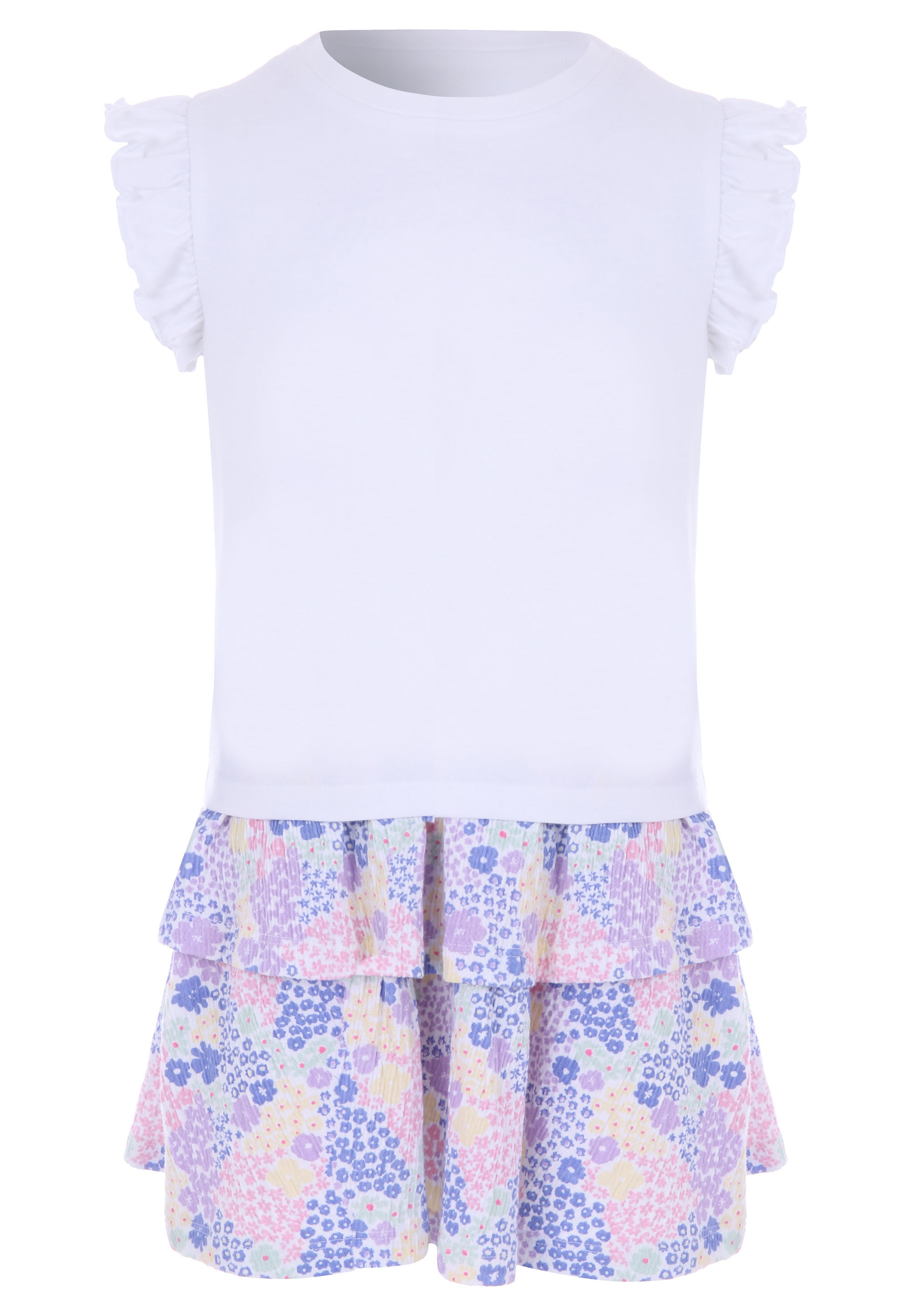 Younger Girls White Floral Print T-Shirt & Skirt Set