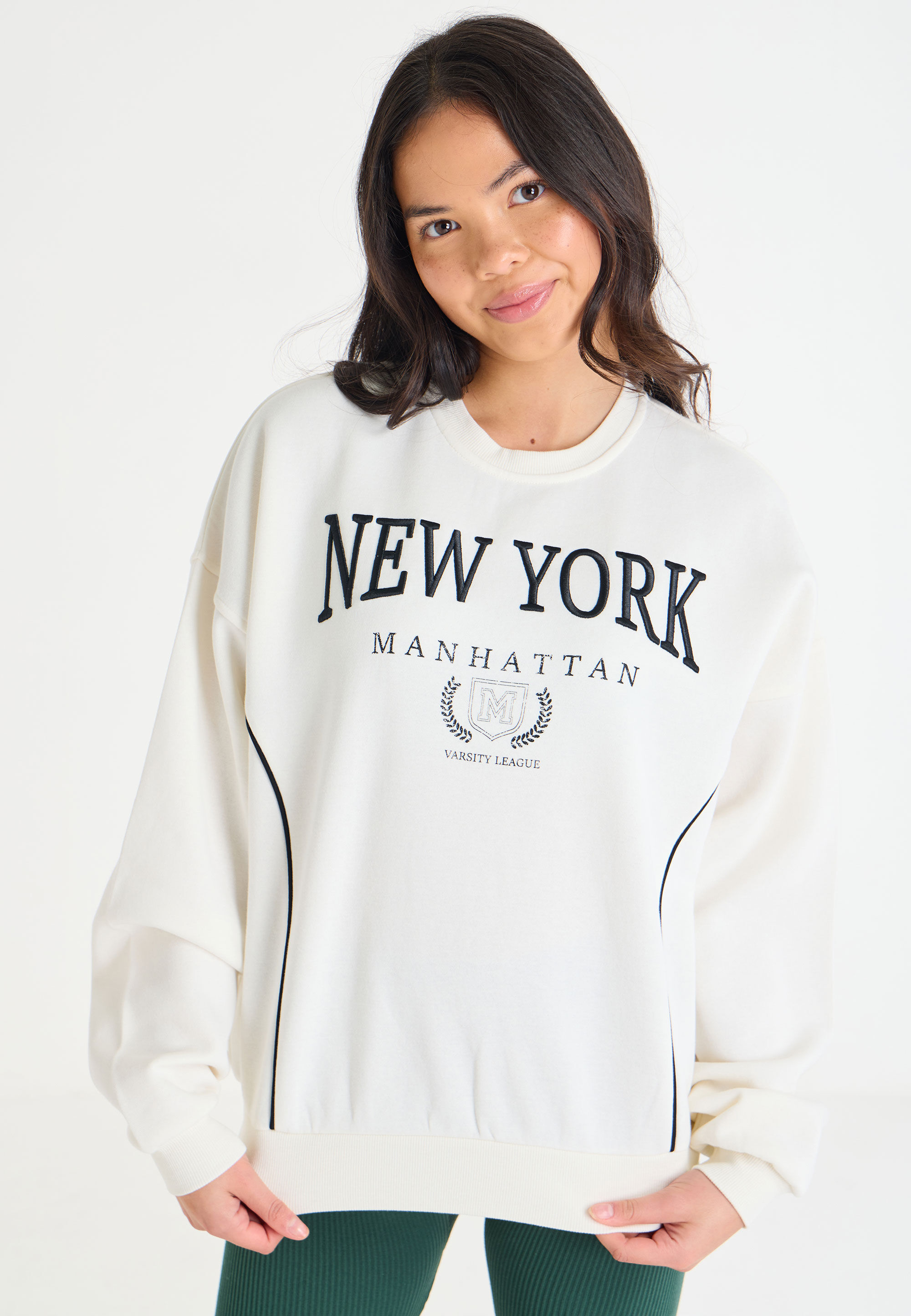 Older Girls Cream Piped Slogan Sweatshirt