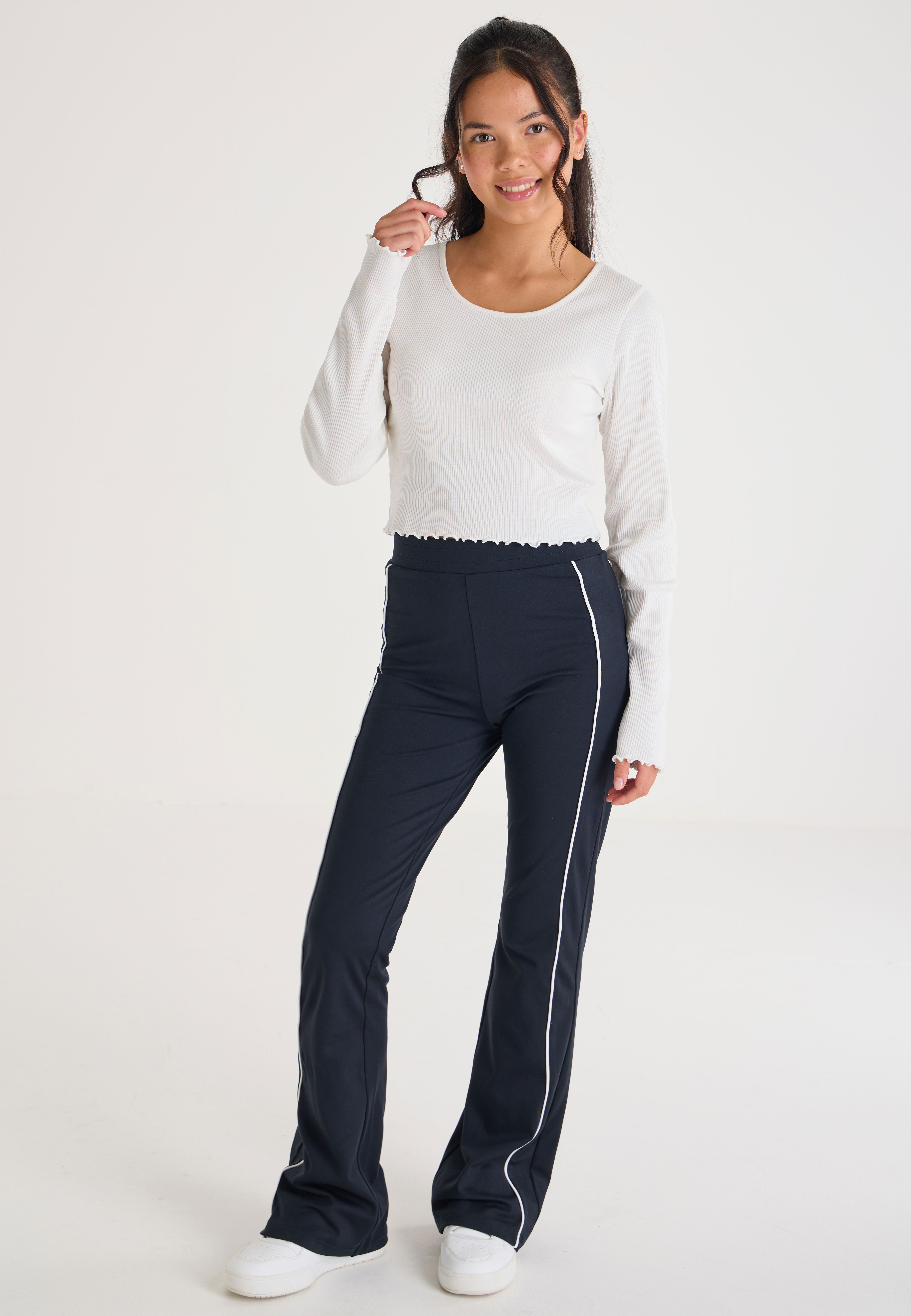 Older Girls Cream Ribbed Scoop Neck Top