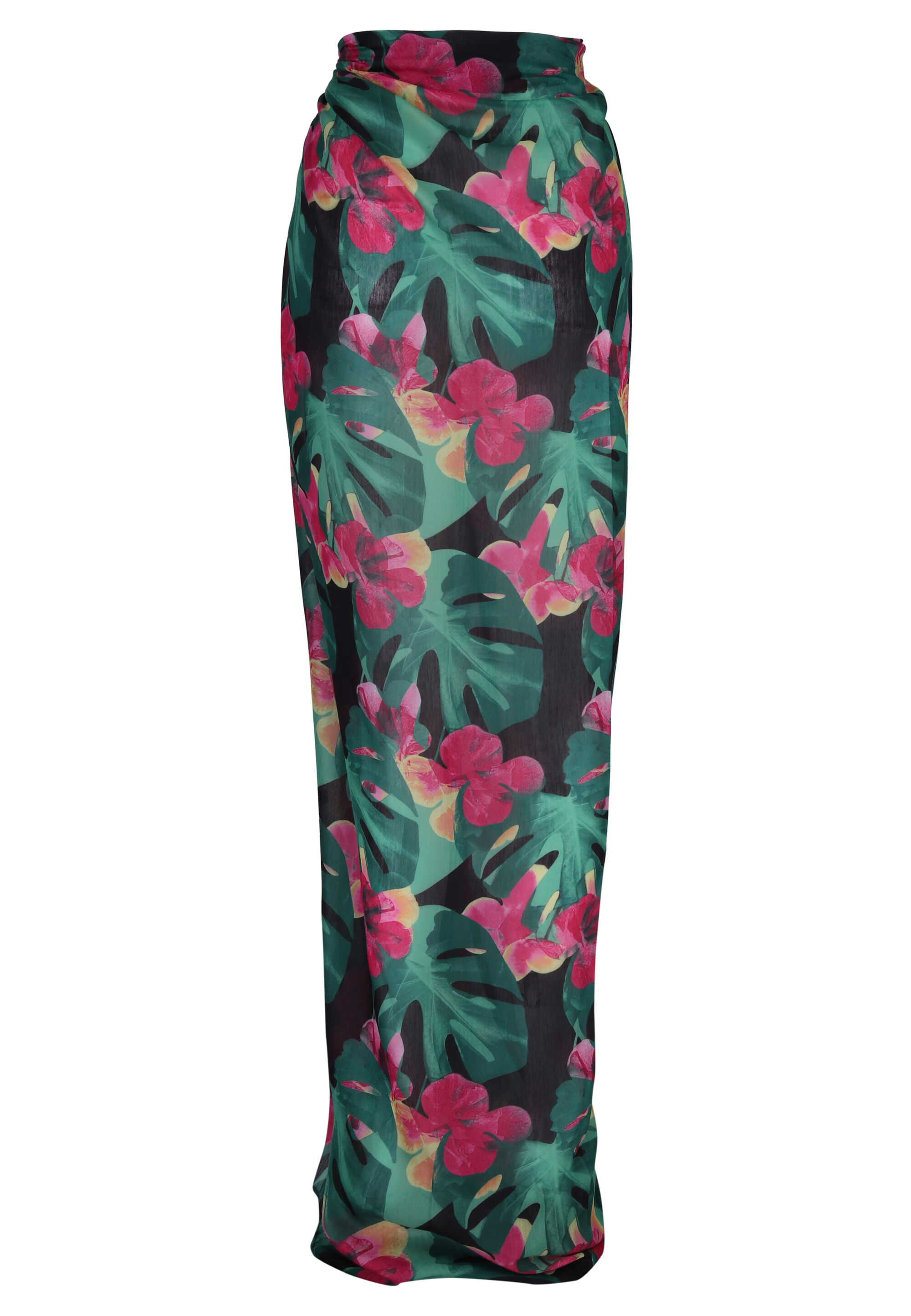 Womens Black & Pink Tropical Floral Print Sarong