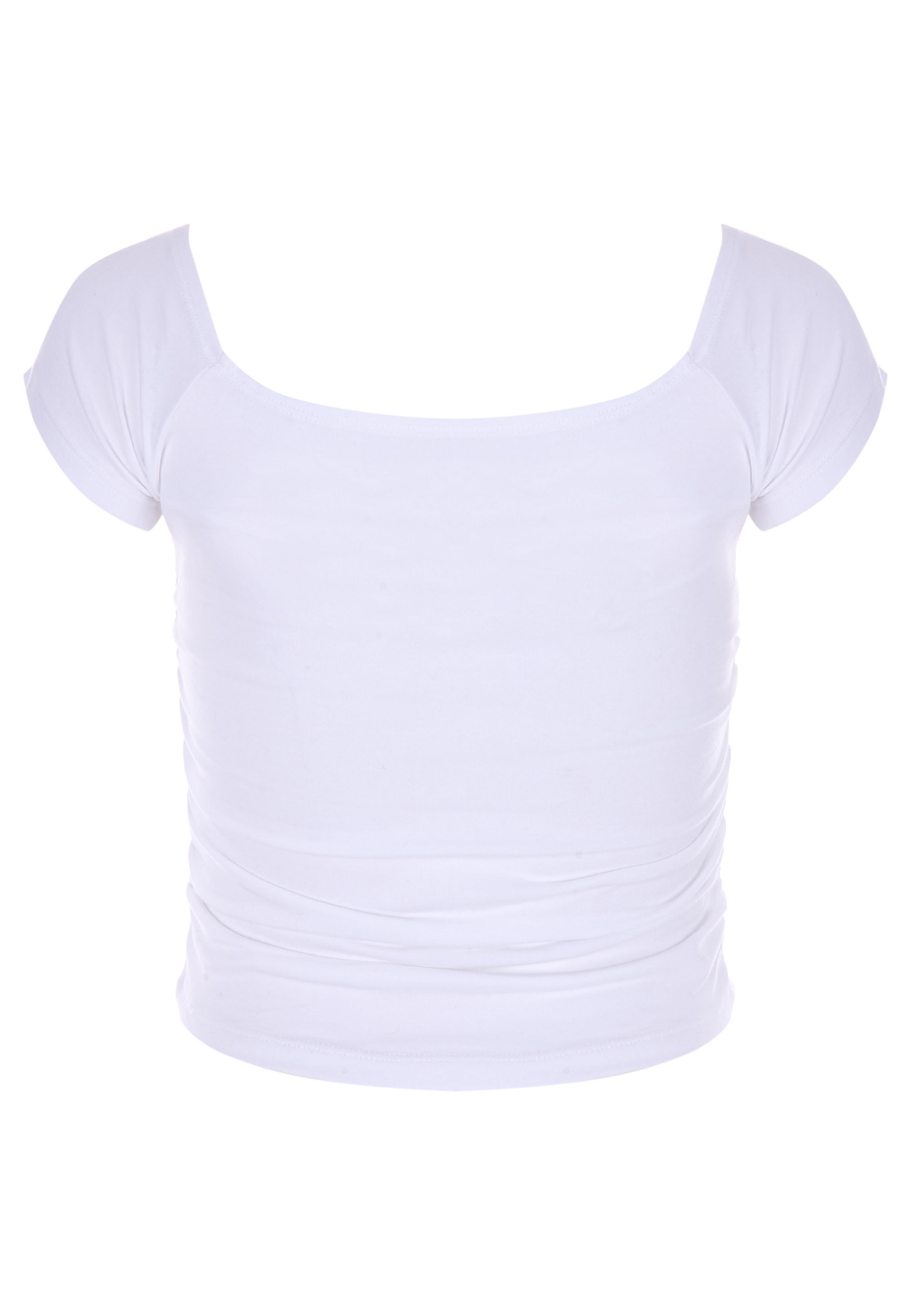Older Girls White Wide Neck Ruche Top