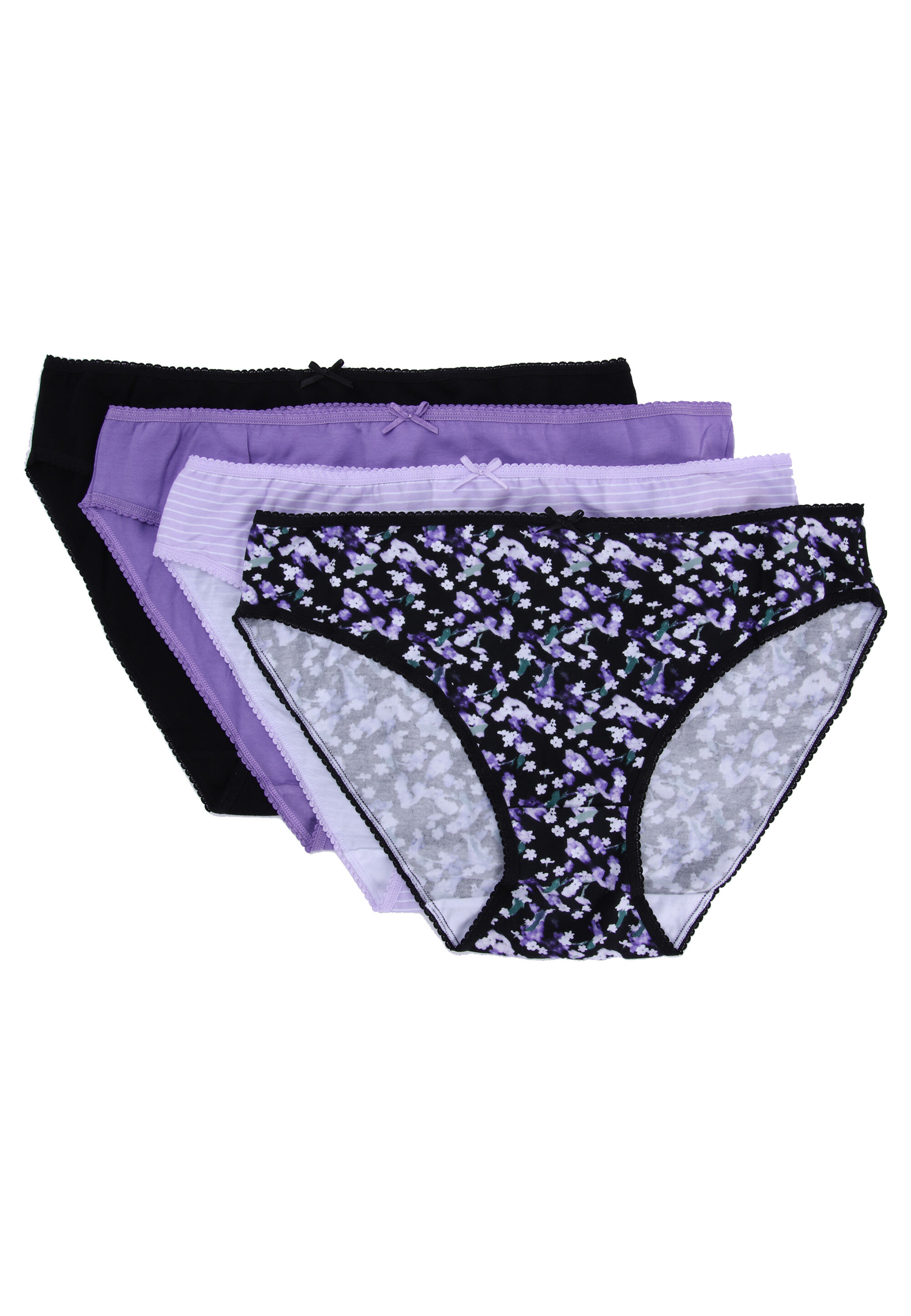 Womens 4pk Purple Stripe & Floral High Cut Briefs