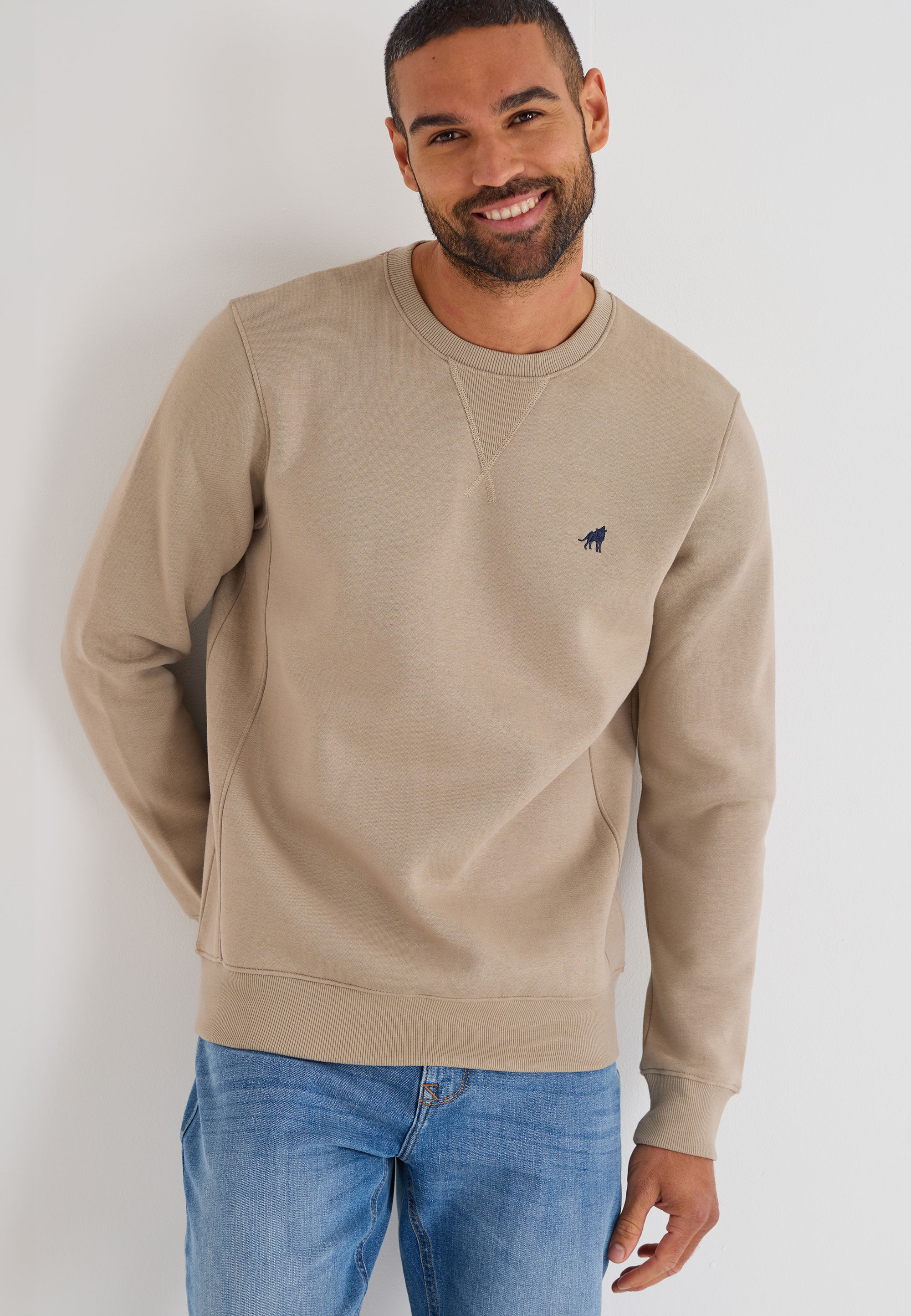 Mens Brown Embroidered Crew Sweatshirt