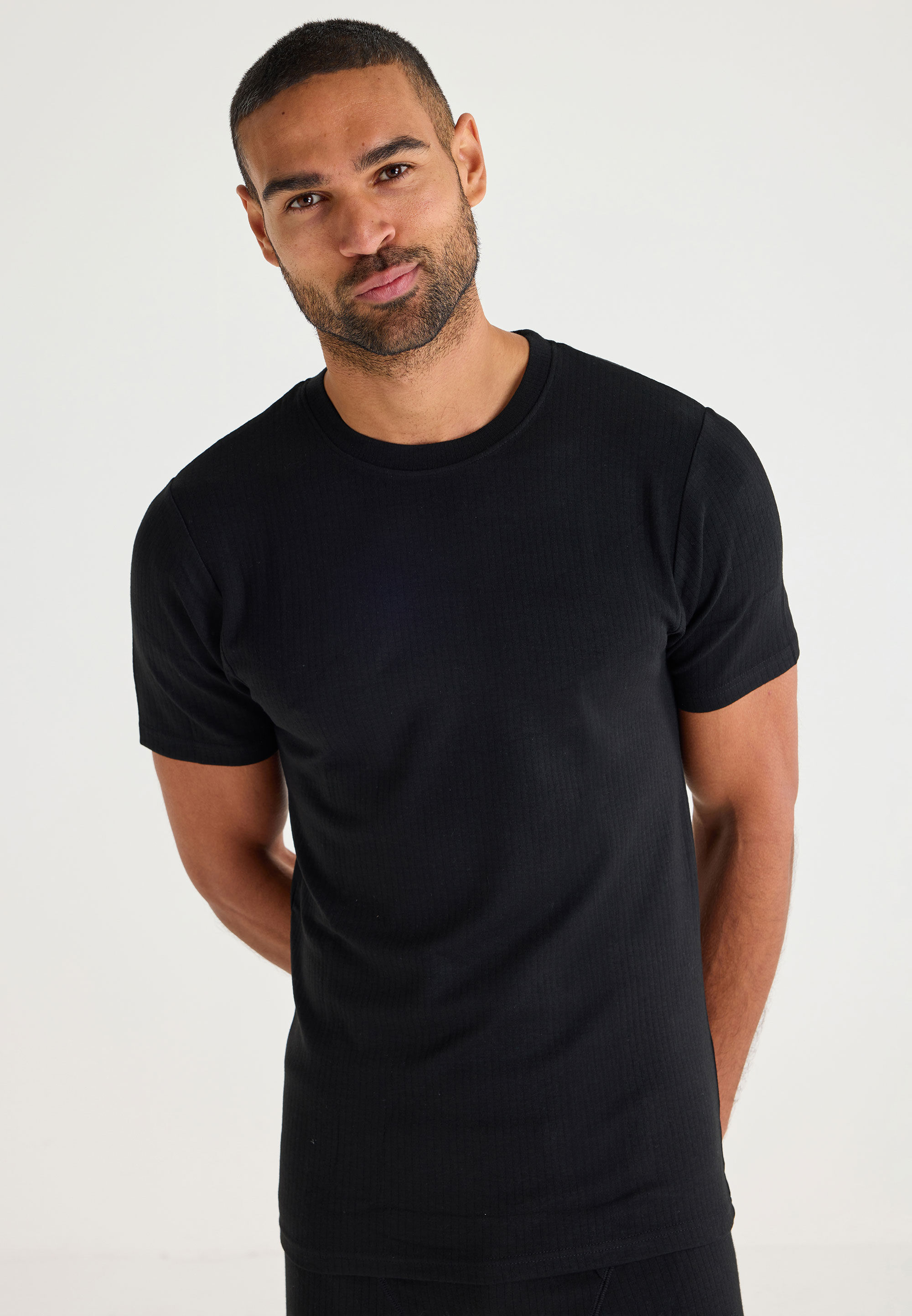 Mens Black Thermal Heavy Weight Short Sleeve Top