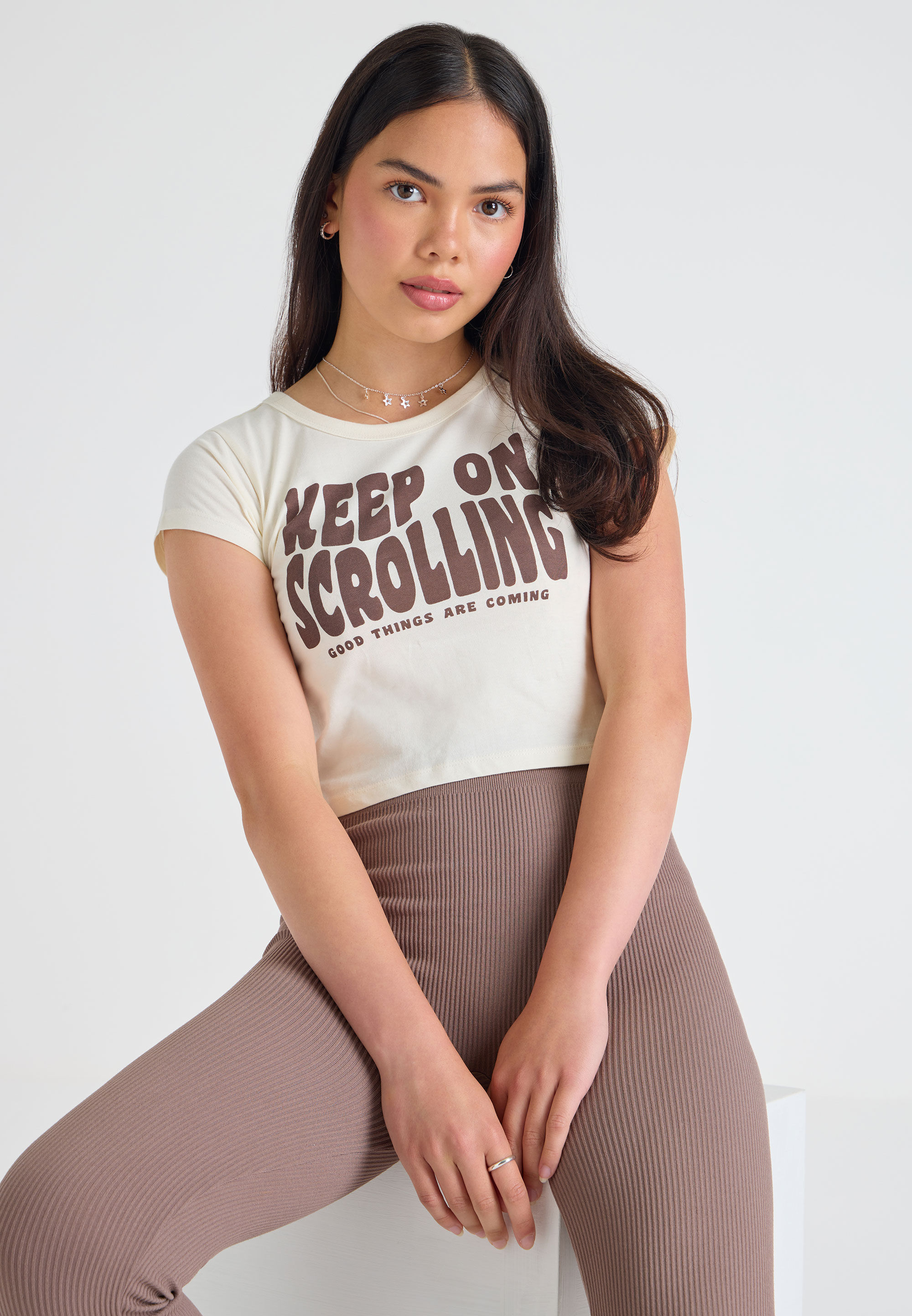 Older Girls White Scrolling Slogan T-shirt