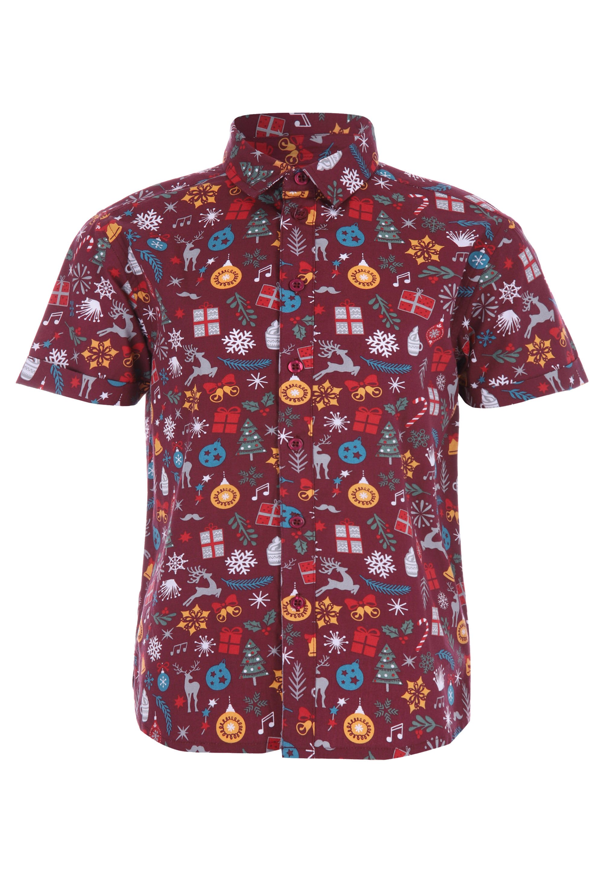 Younger Boys Red Christmas Print Shirt