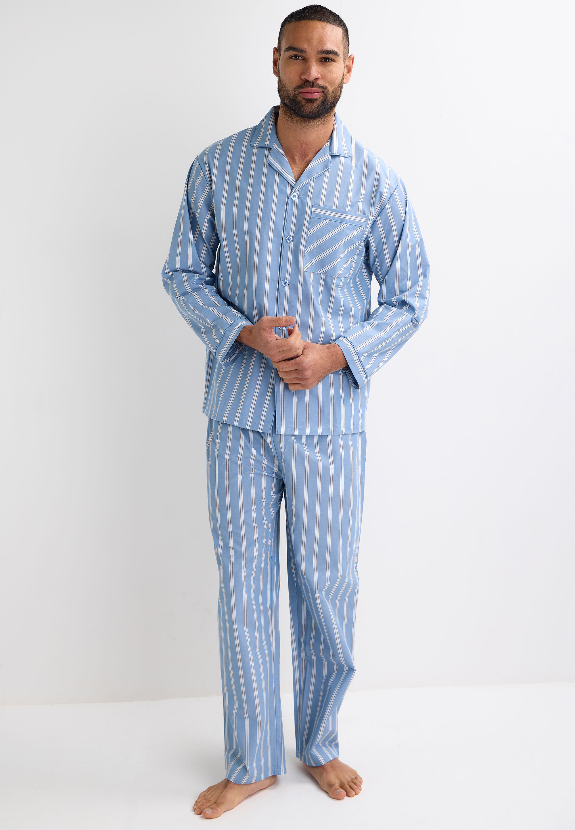 Mens Blue Stripe Full Length Pyjama Set