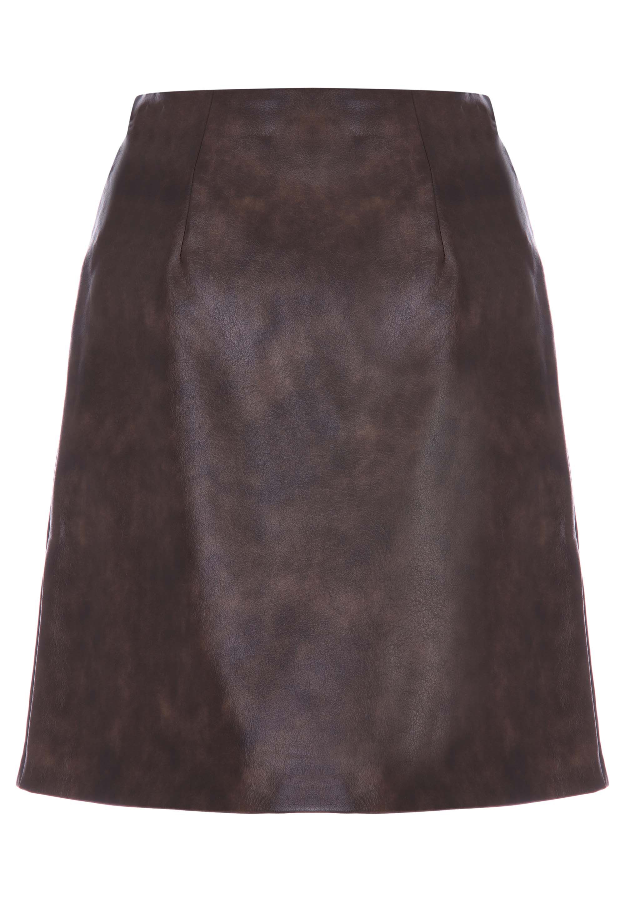 Womens Brown PU Distressed Mini Skirt