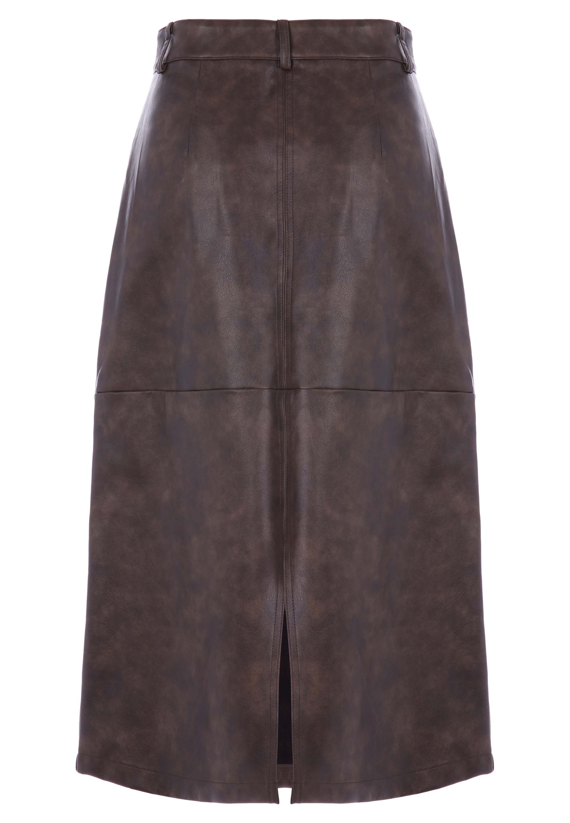 Womens Brown Distressed PU Midi Skirt