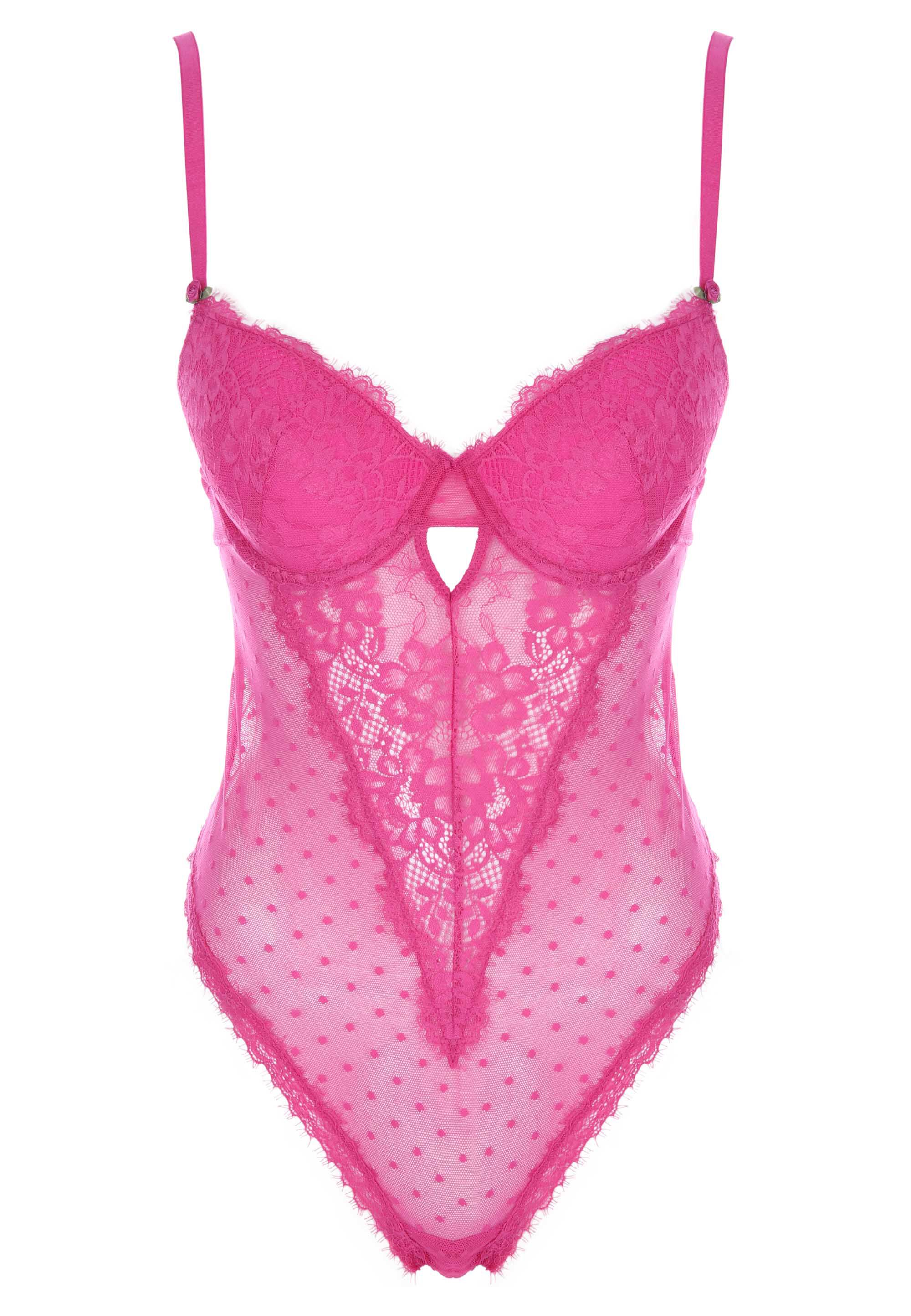 Womens Pink Lace & Spot Mesh Padded Body