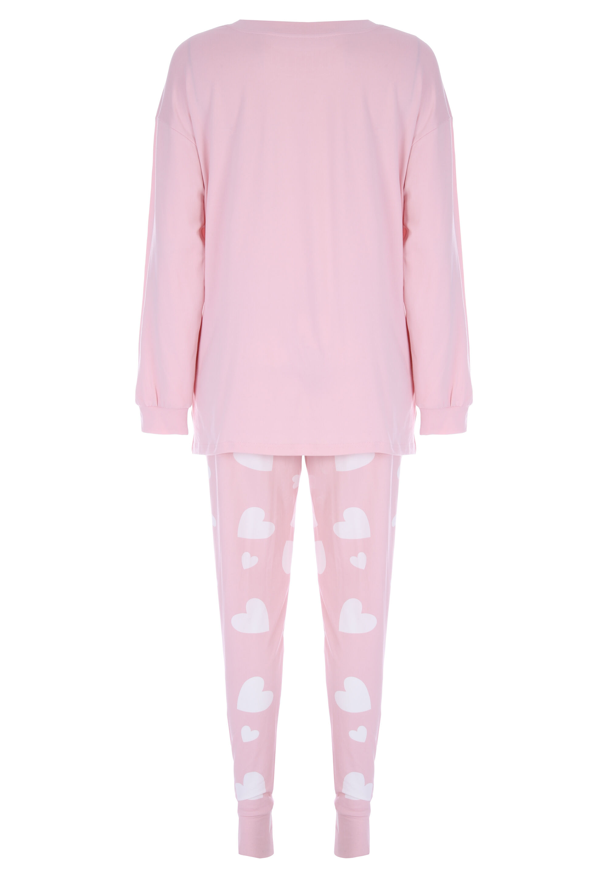 Womens Pink Soft Touch Heart Print Pyjama Set