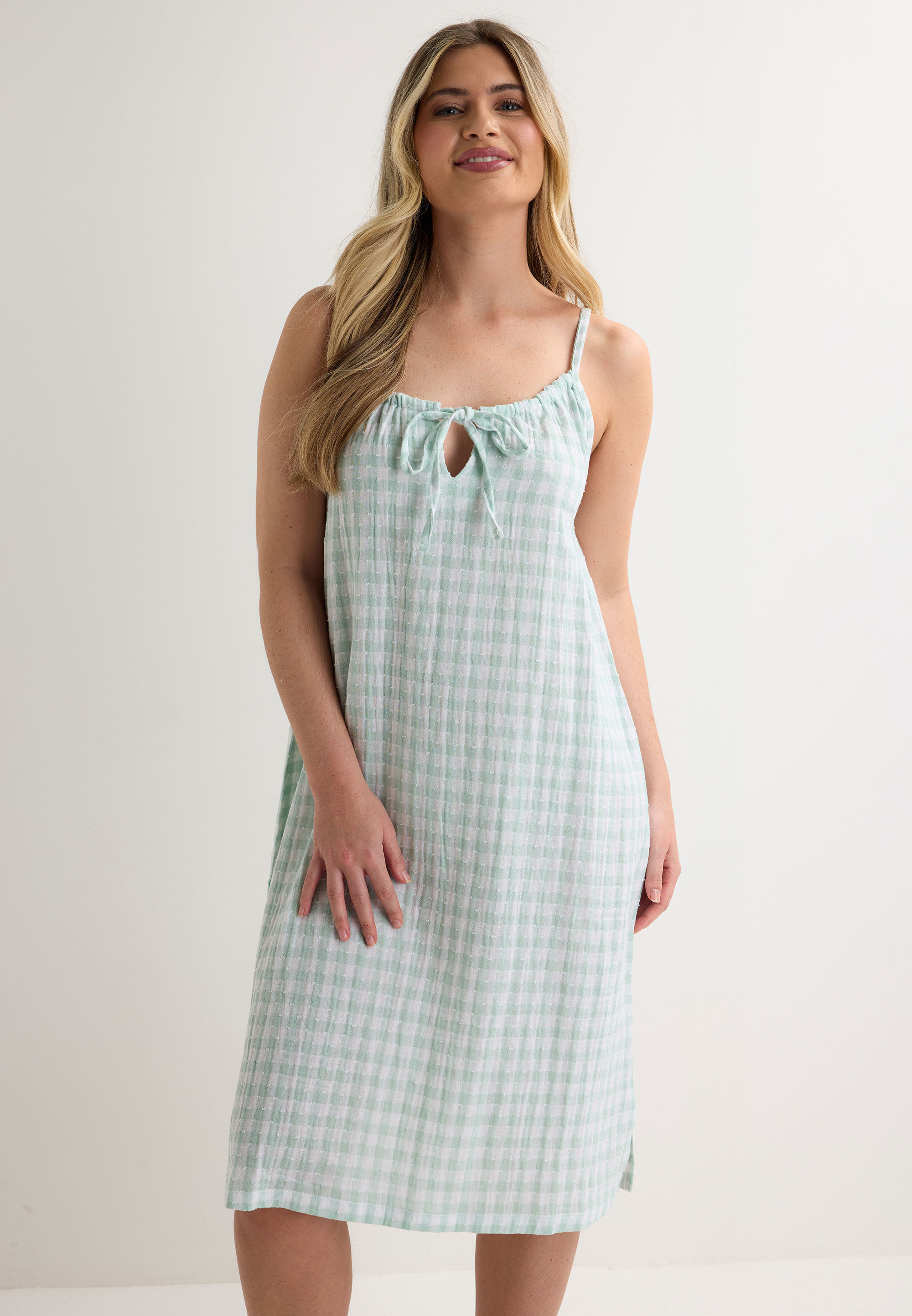 Womens Mint Gingham Check Chemise Nightdress