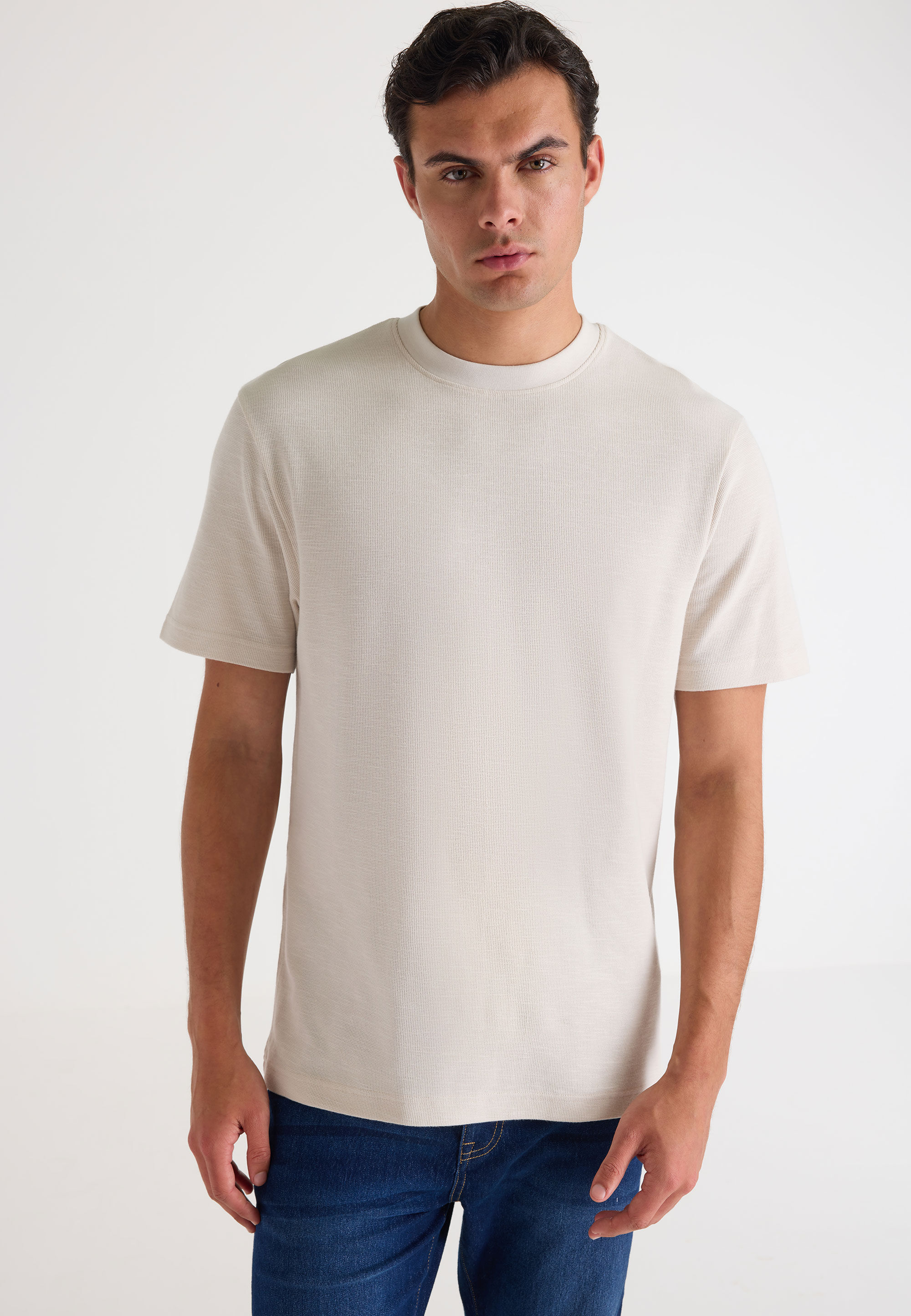 Mens Ecru Textured Oversize T-Shirt