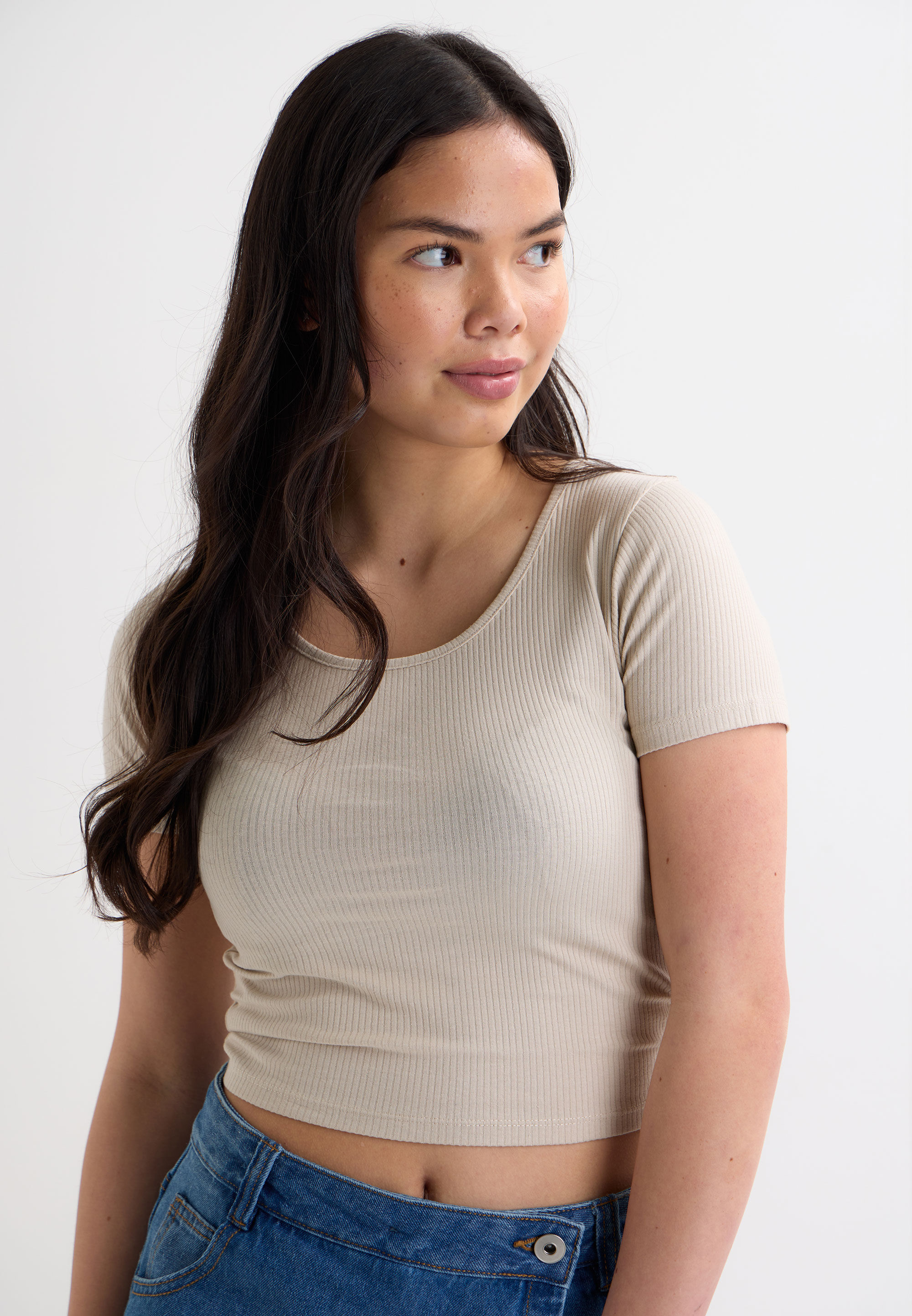 Older Girls Stone Ribbed Scoop Neck Top
