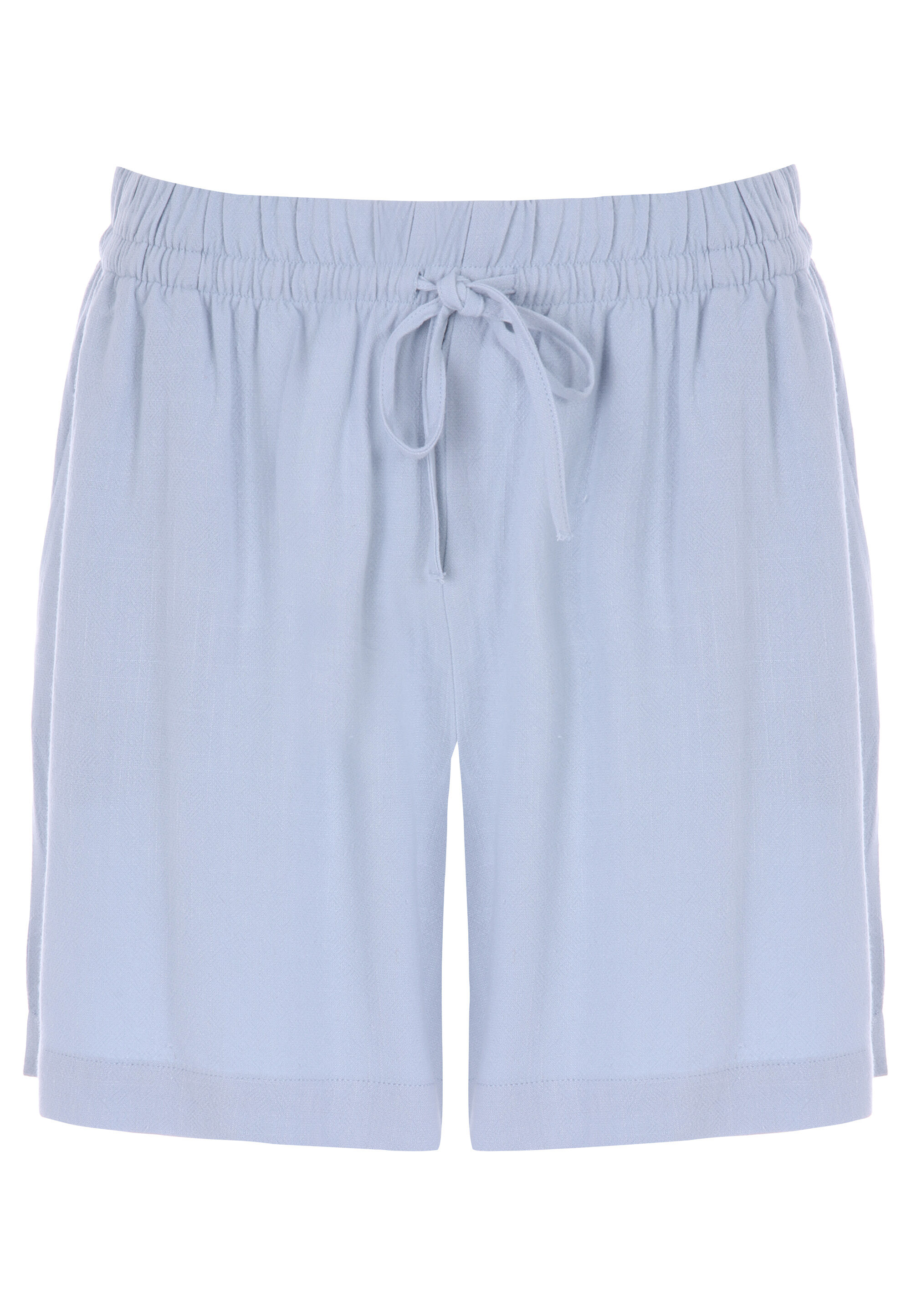 Womens Light Blue Plain Linen Pull On Shorts