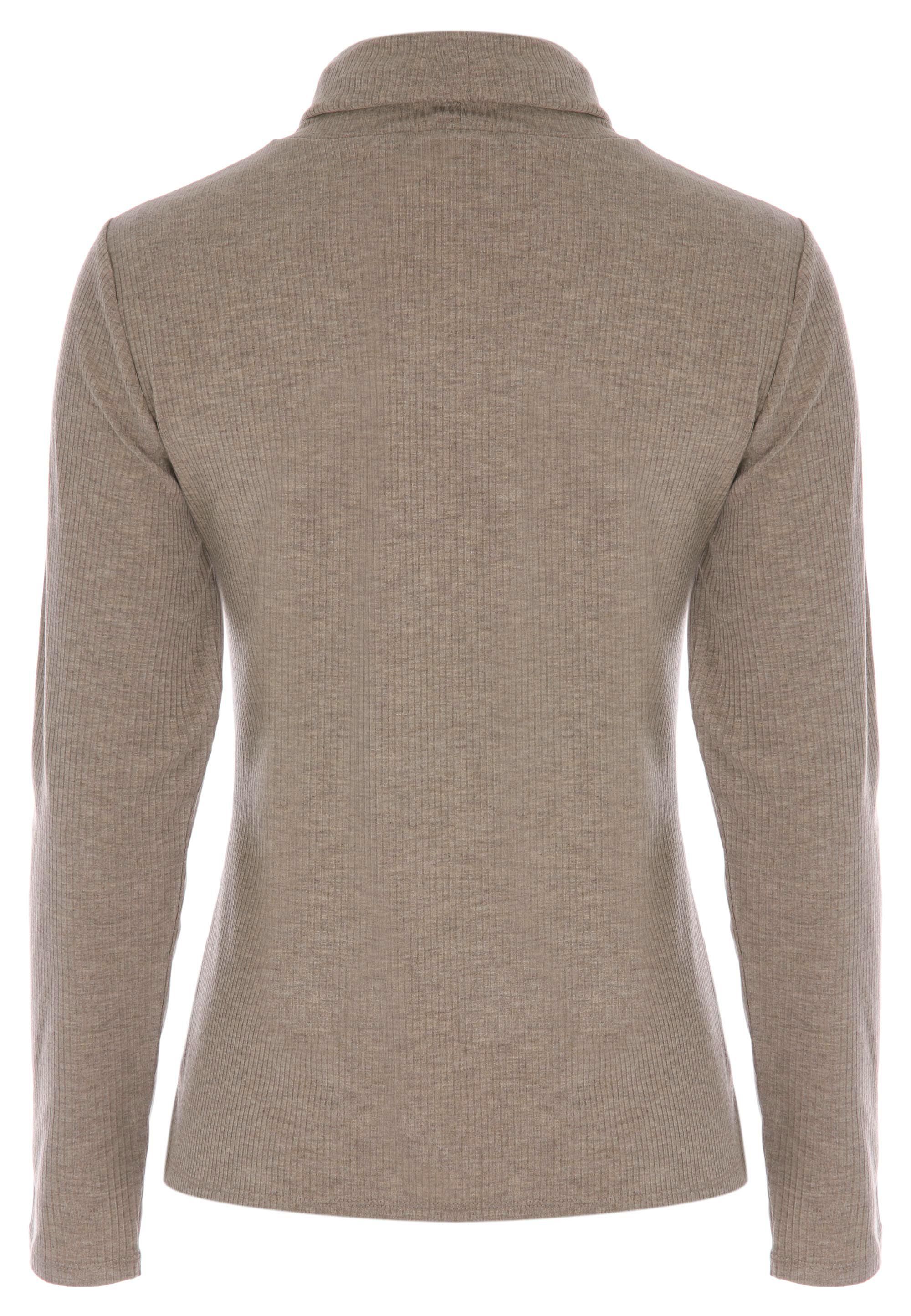 Womens Light Beige Roll Neck Long Sleeve Top