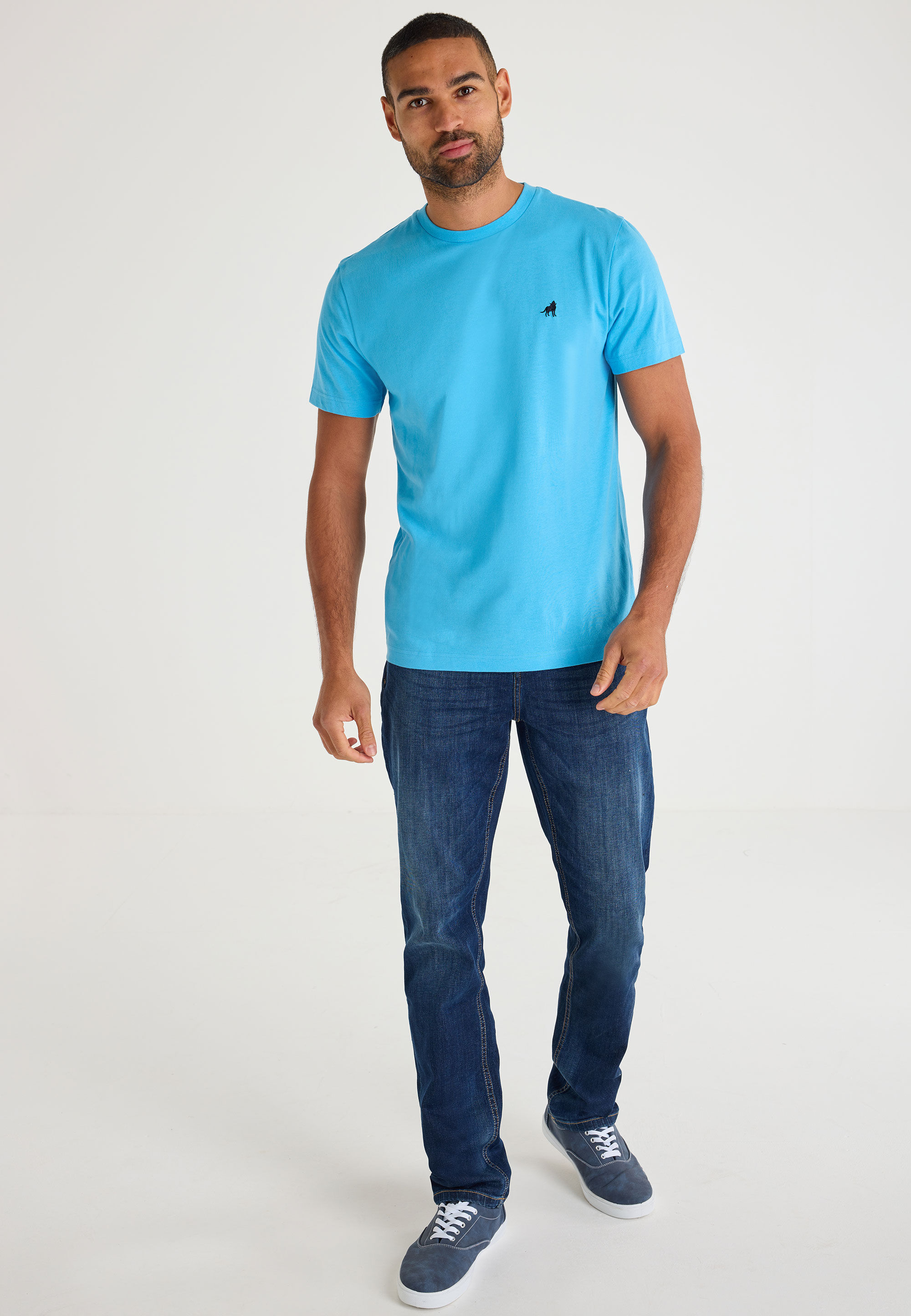 Mens Blue Crew Neck Basic T-Shirt