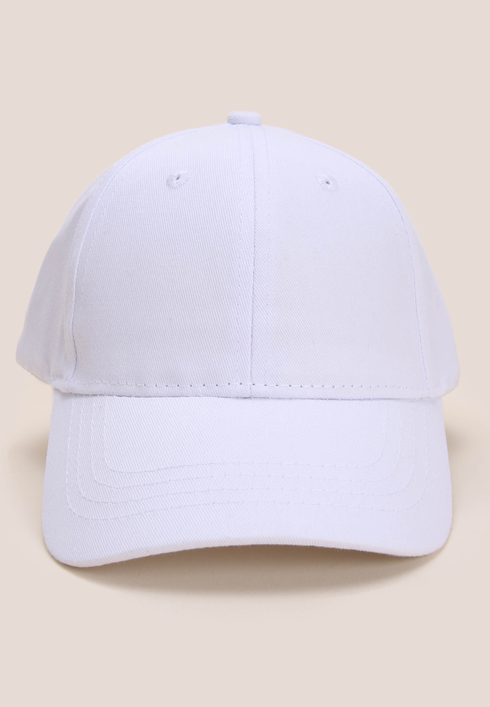 Older Boys White Plain Baseball Cap