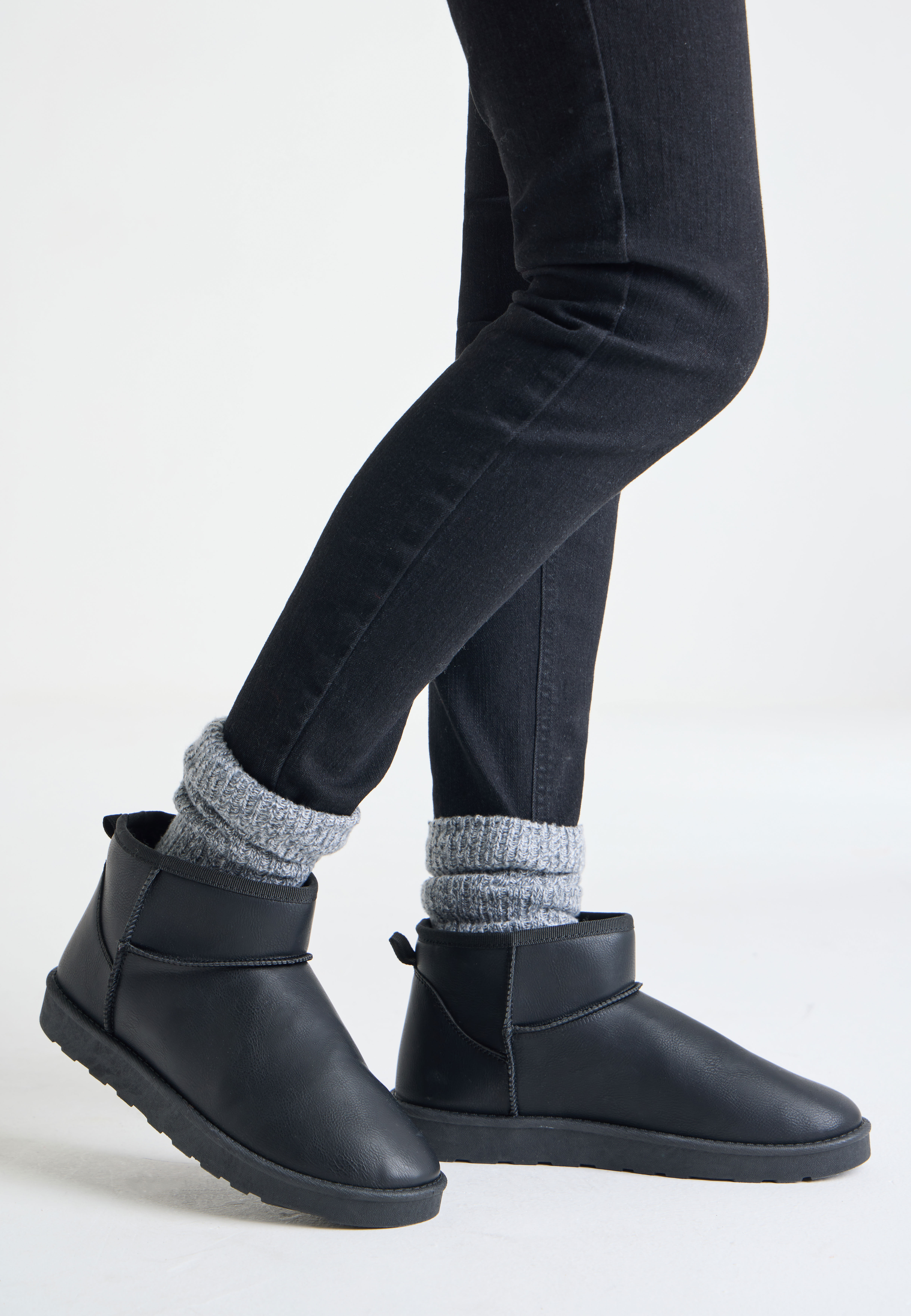 Womens Black PU Mini Boots