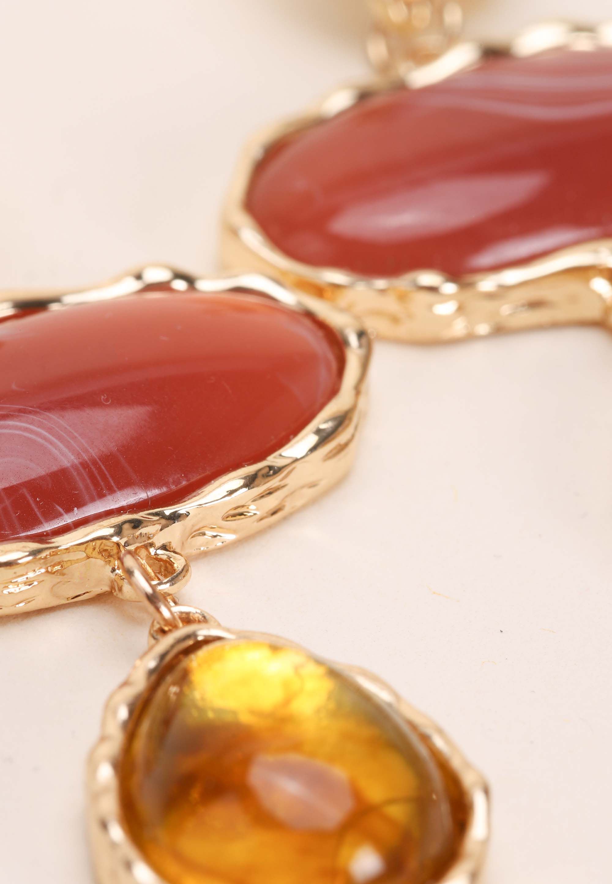 Womens Gold & Amber Gem Drop Earrings