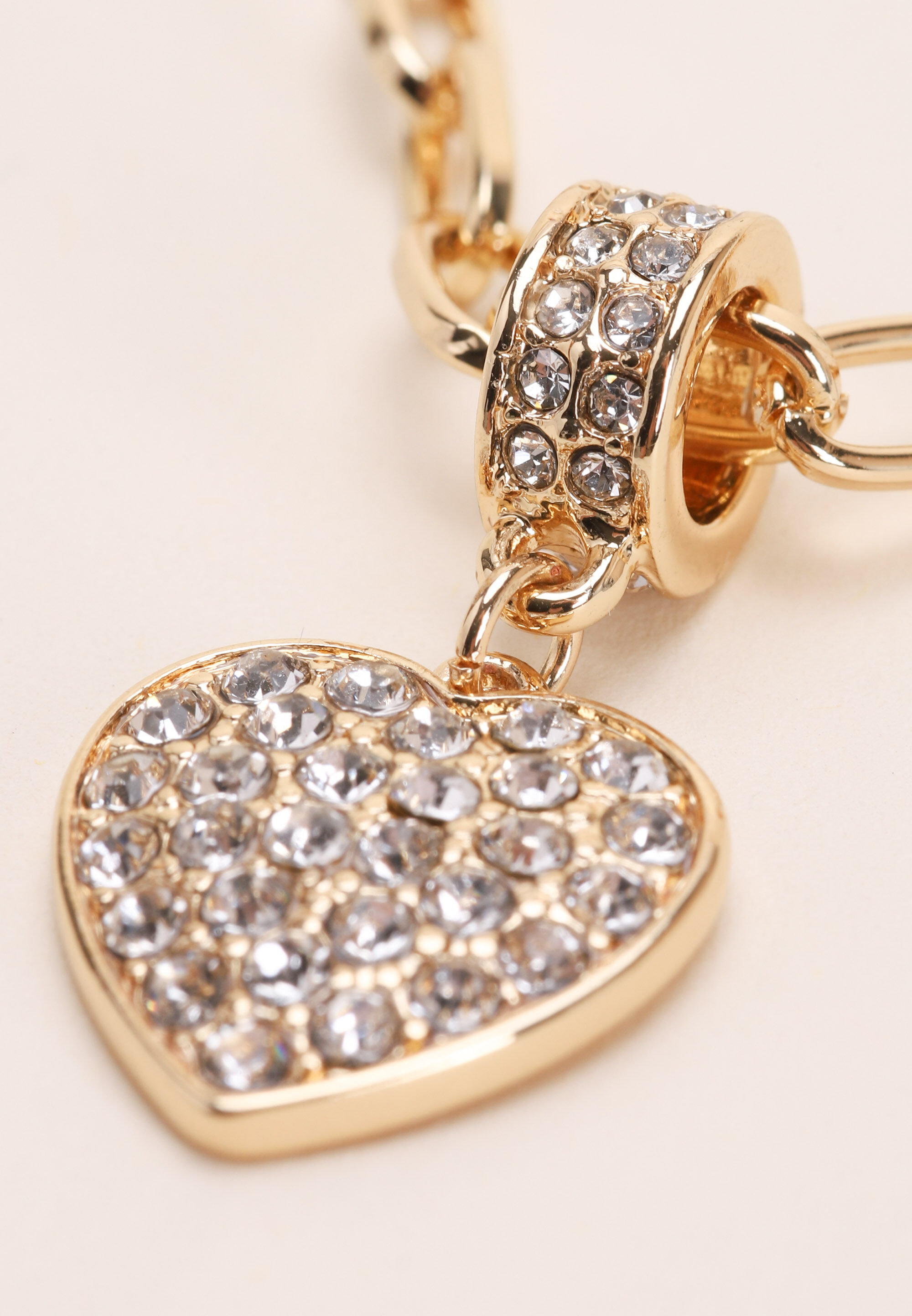Womens Gold Diamante Heart Charm Necklace