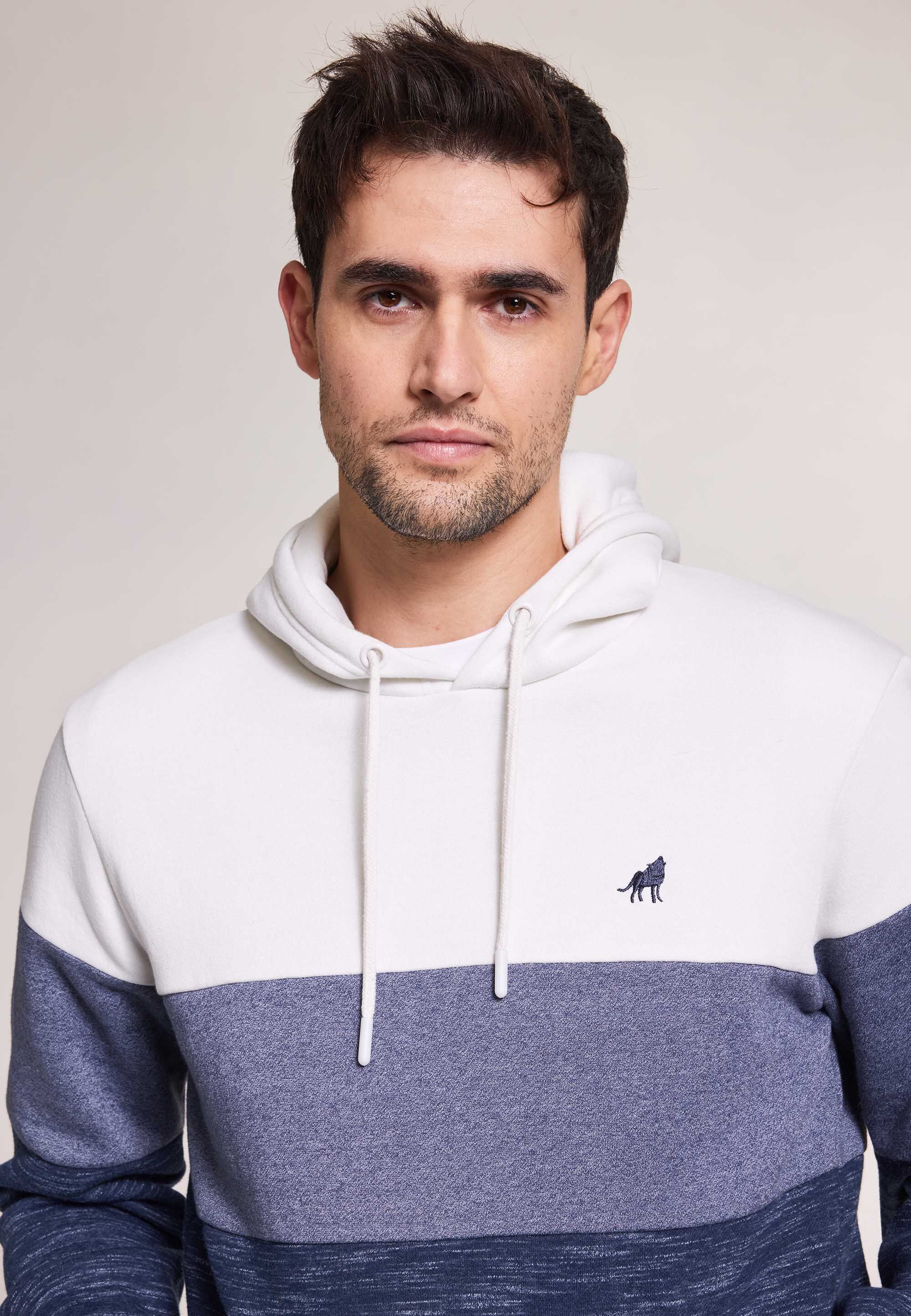 Mens Navy Triple Colour Block Hoody