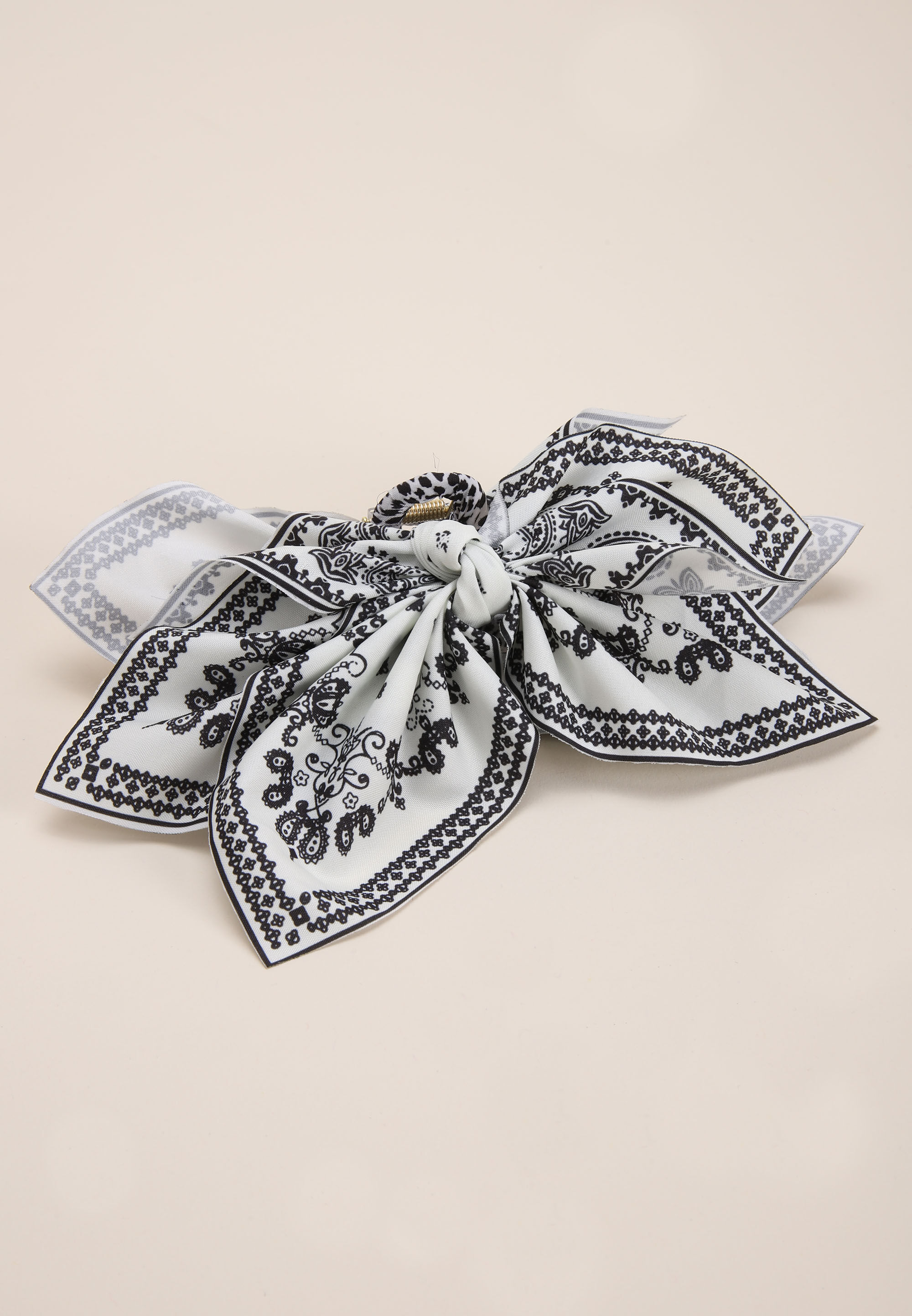 Womens White Paisley Fabric Bow Hair Claw Clip
