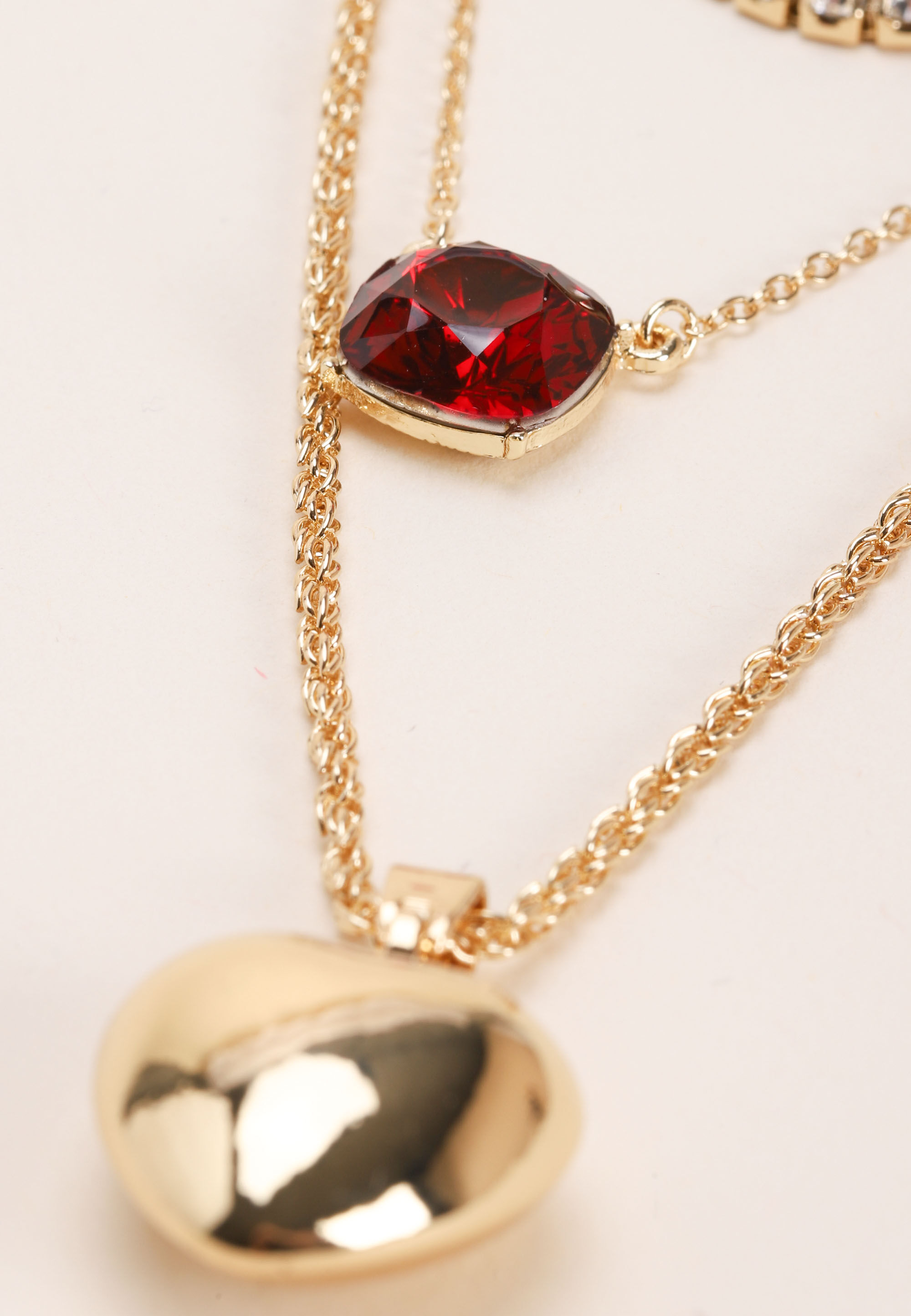 Womens Gold 3 Row Sparkle Gem Necklace