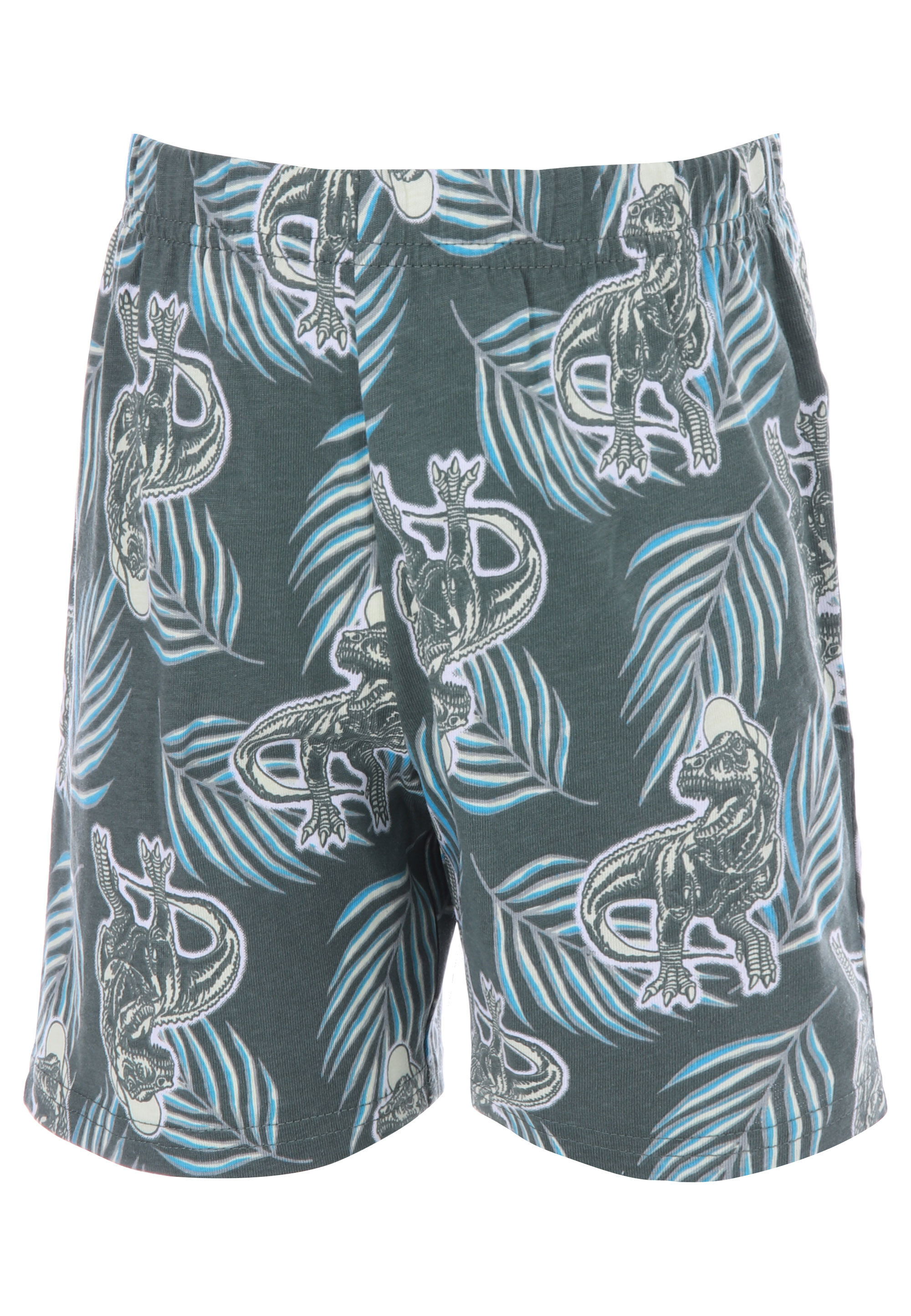 Younger Boys Lime Dinosaur Top & Shorts Pyjama Set