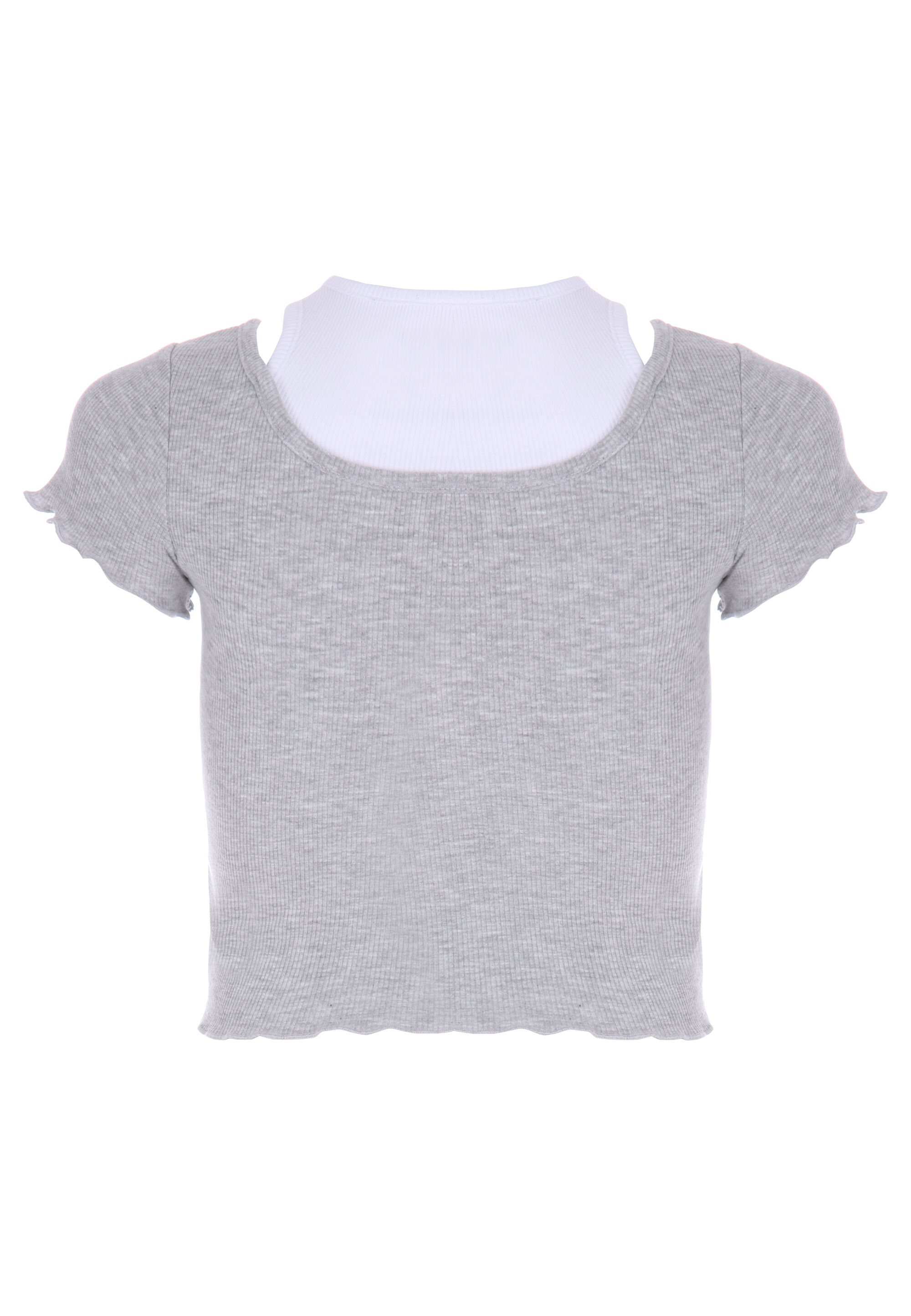 Older Girls Grey 2-in-1 Cropped T-shirt