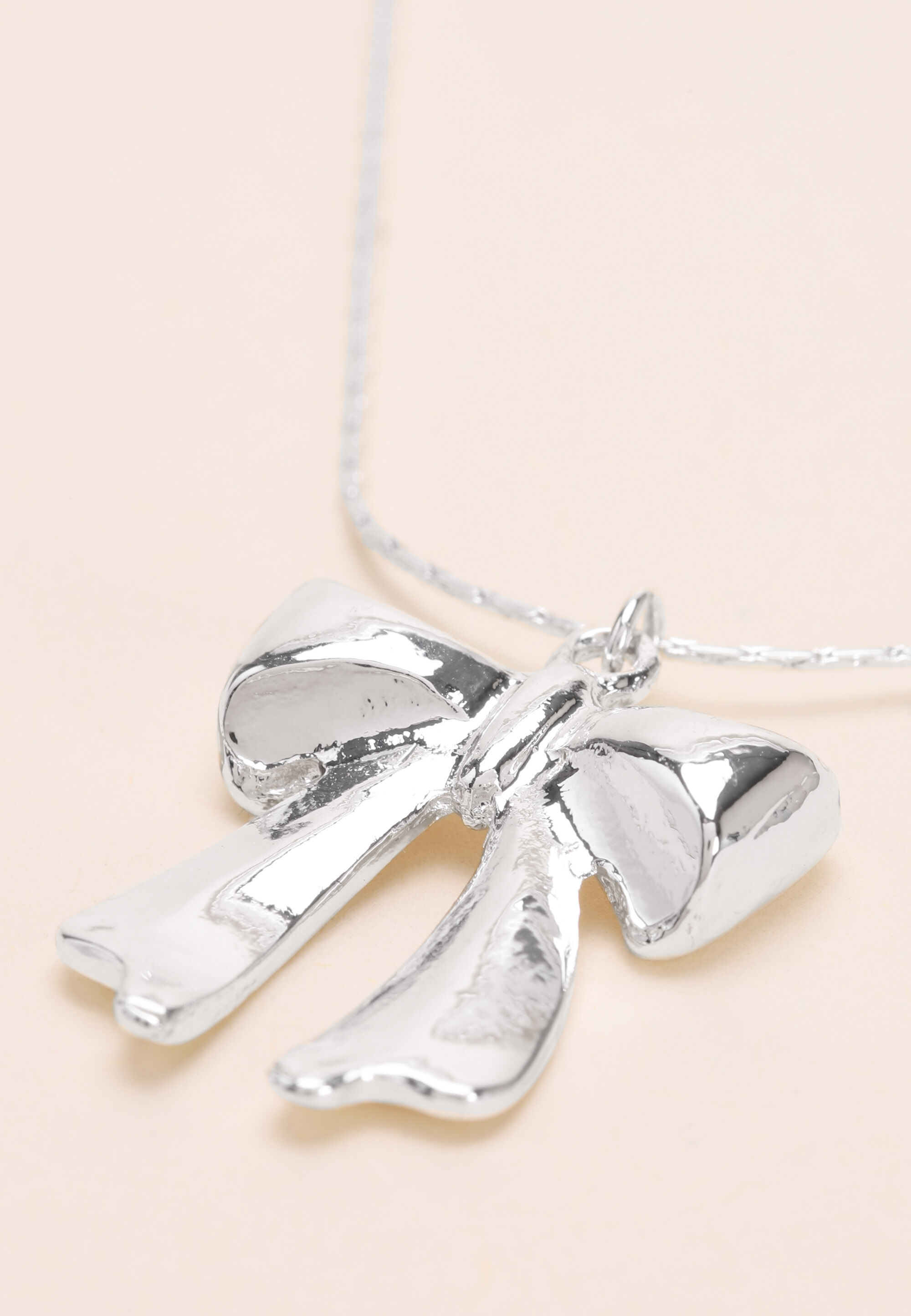 Womens Silver Bow Charm Necklace