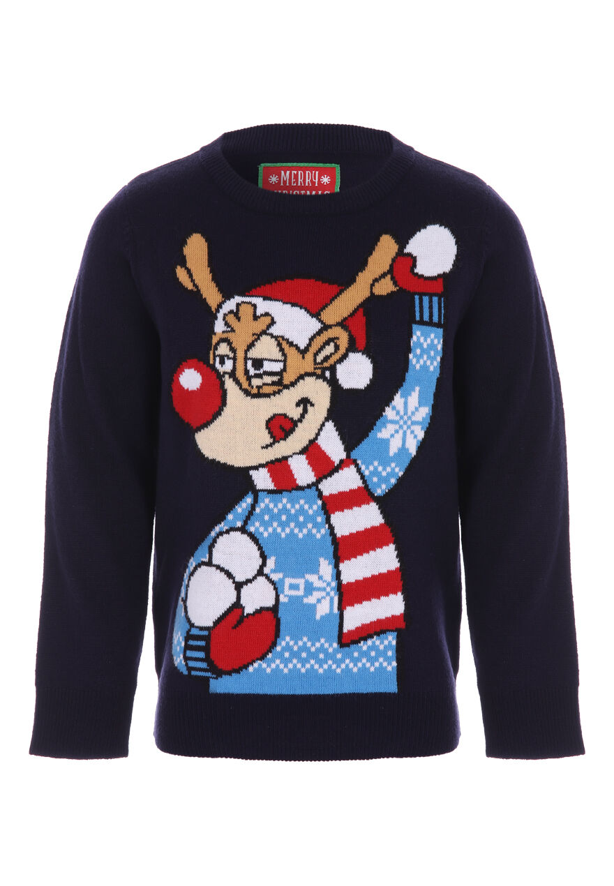Older Boys Navy Rudolph Snowball Christmas Jumper