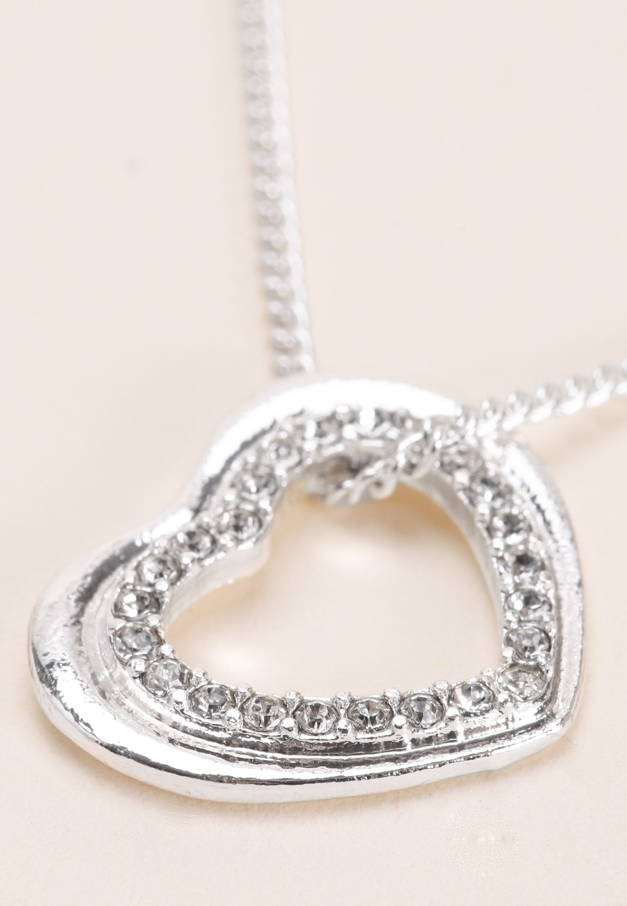 Womens Silver Heart Diamante Charm Necklace