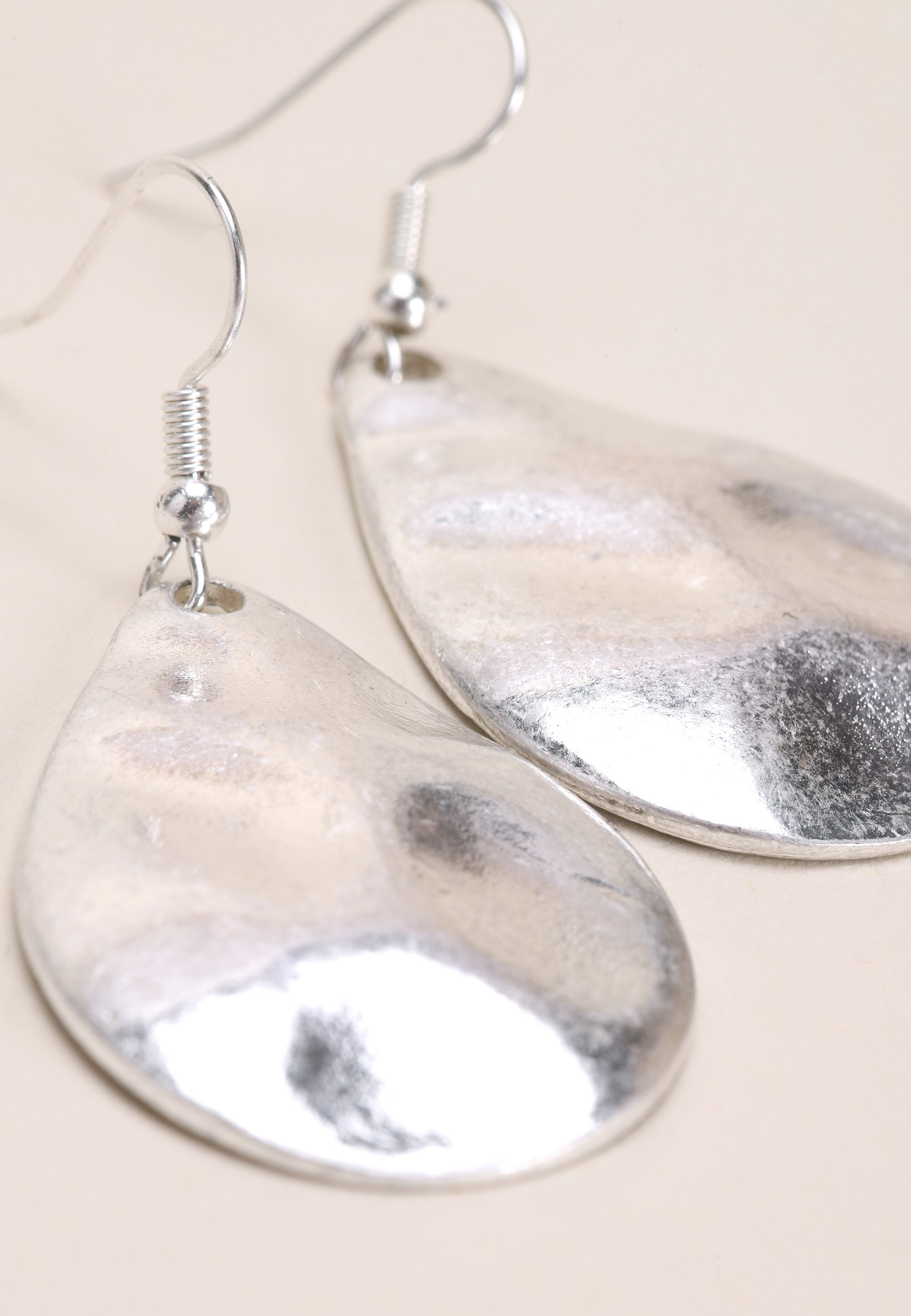 Womens Silver Hammered Teardrop Earrings