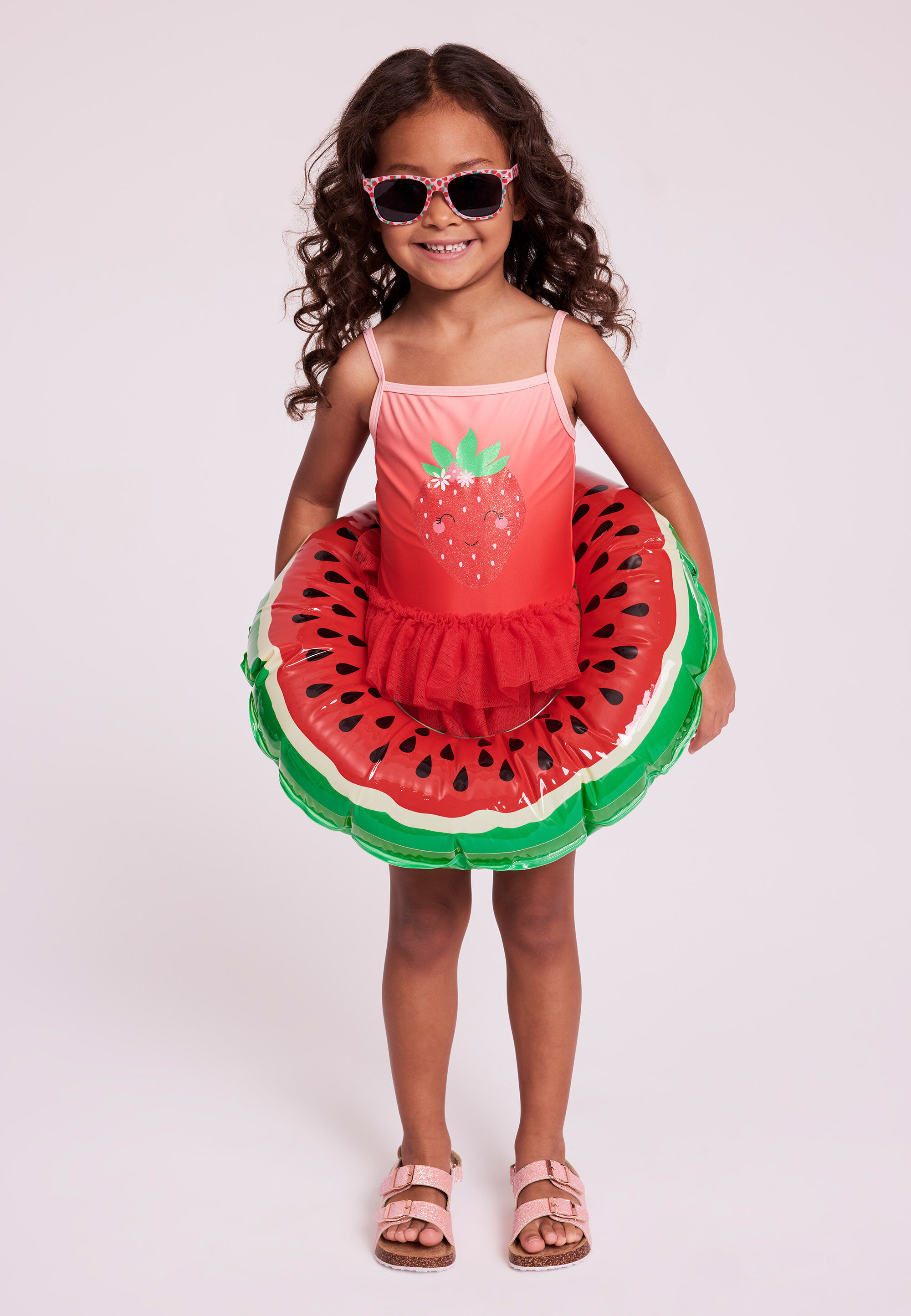 Younger Girls Red Strawberry Glitter Tutu Swimsuit