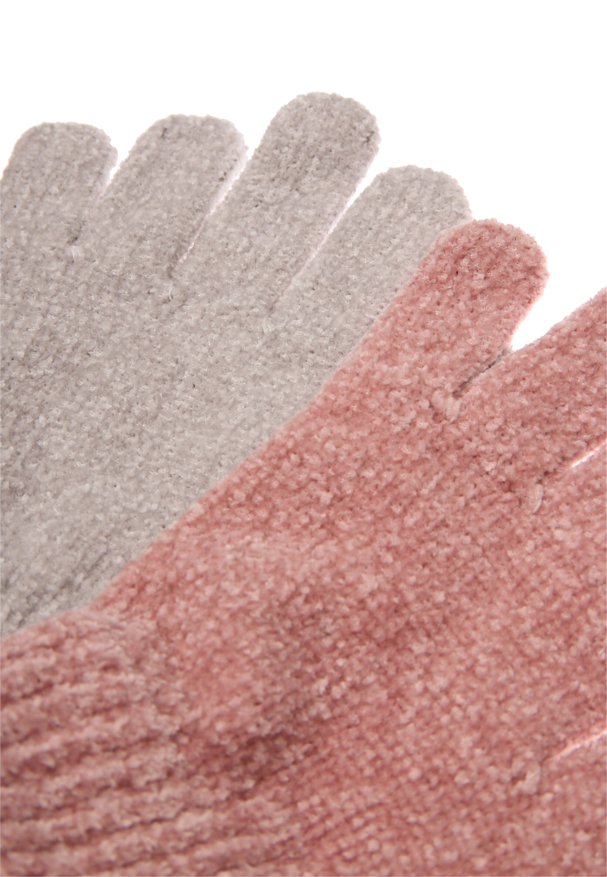 Older Girls 2pk Grey & Pink Chenille Gloves