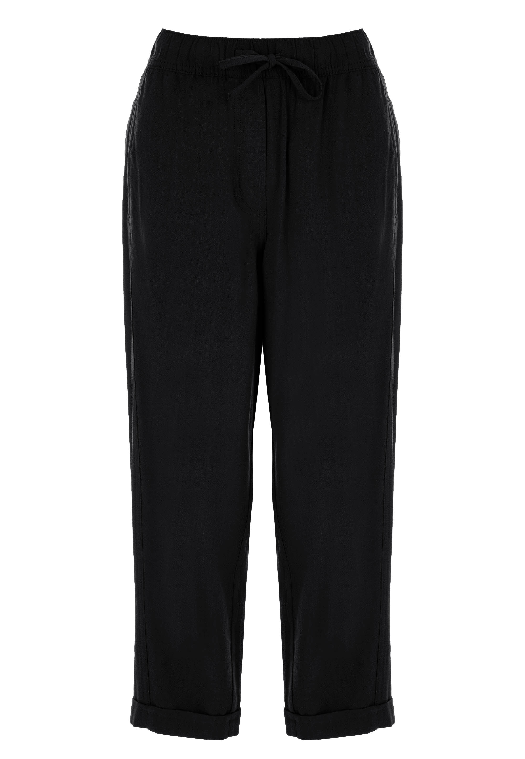 Womens Black Linen Blend Tapered Trousers