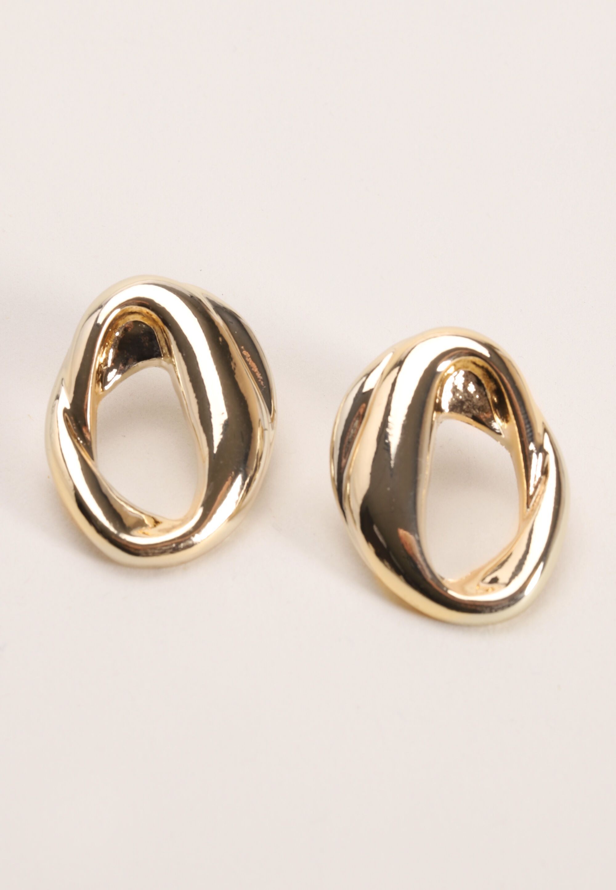 Womens Gold Oval Twist Large Stud Earrings