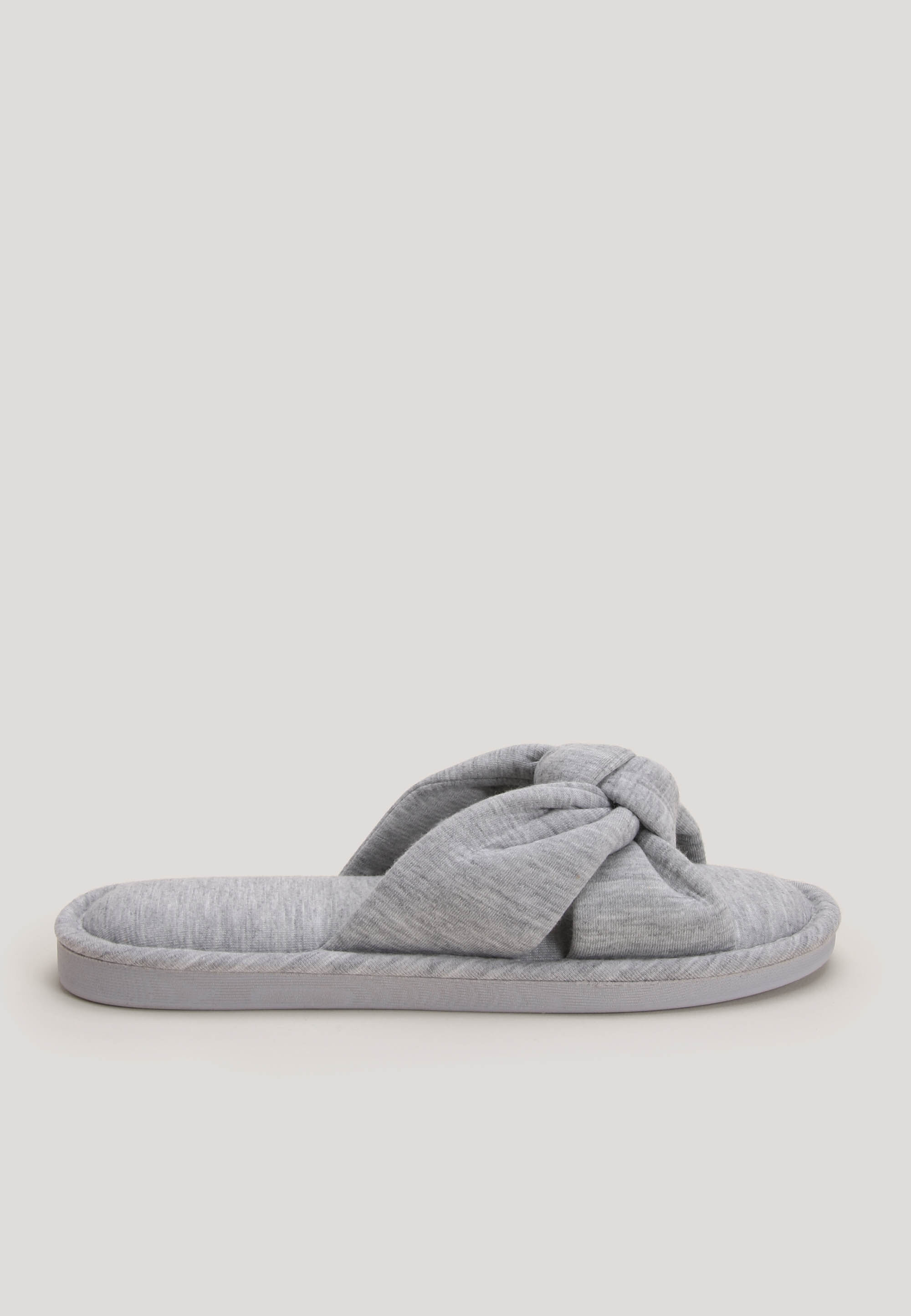 Womens Grey Marl Knotted Slider Slippers