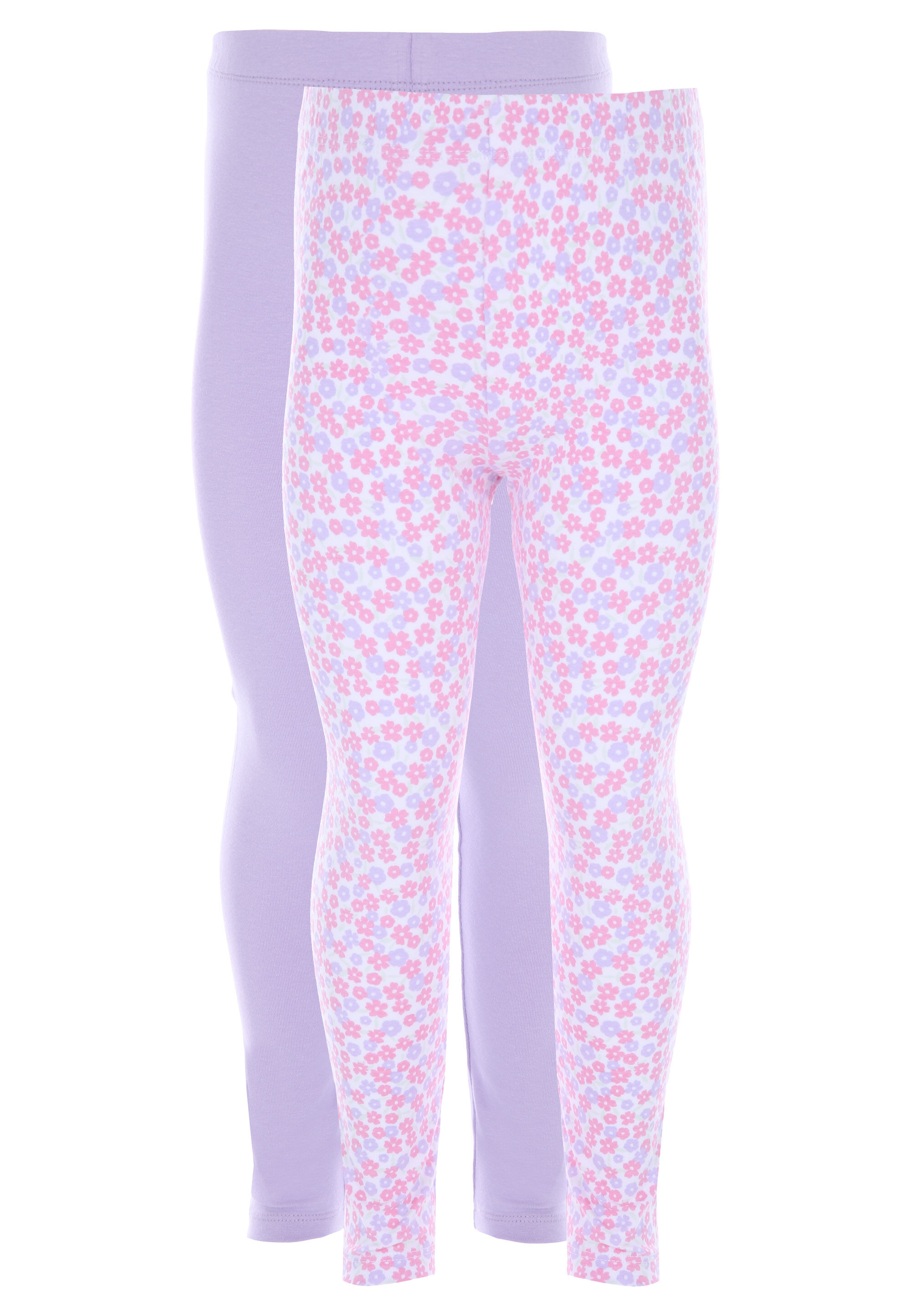 Younger Girls 2pk Purple & Floral Print Leggings
