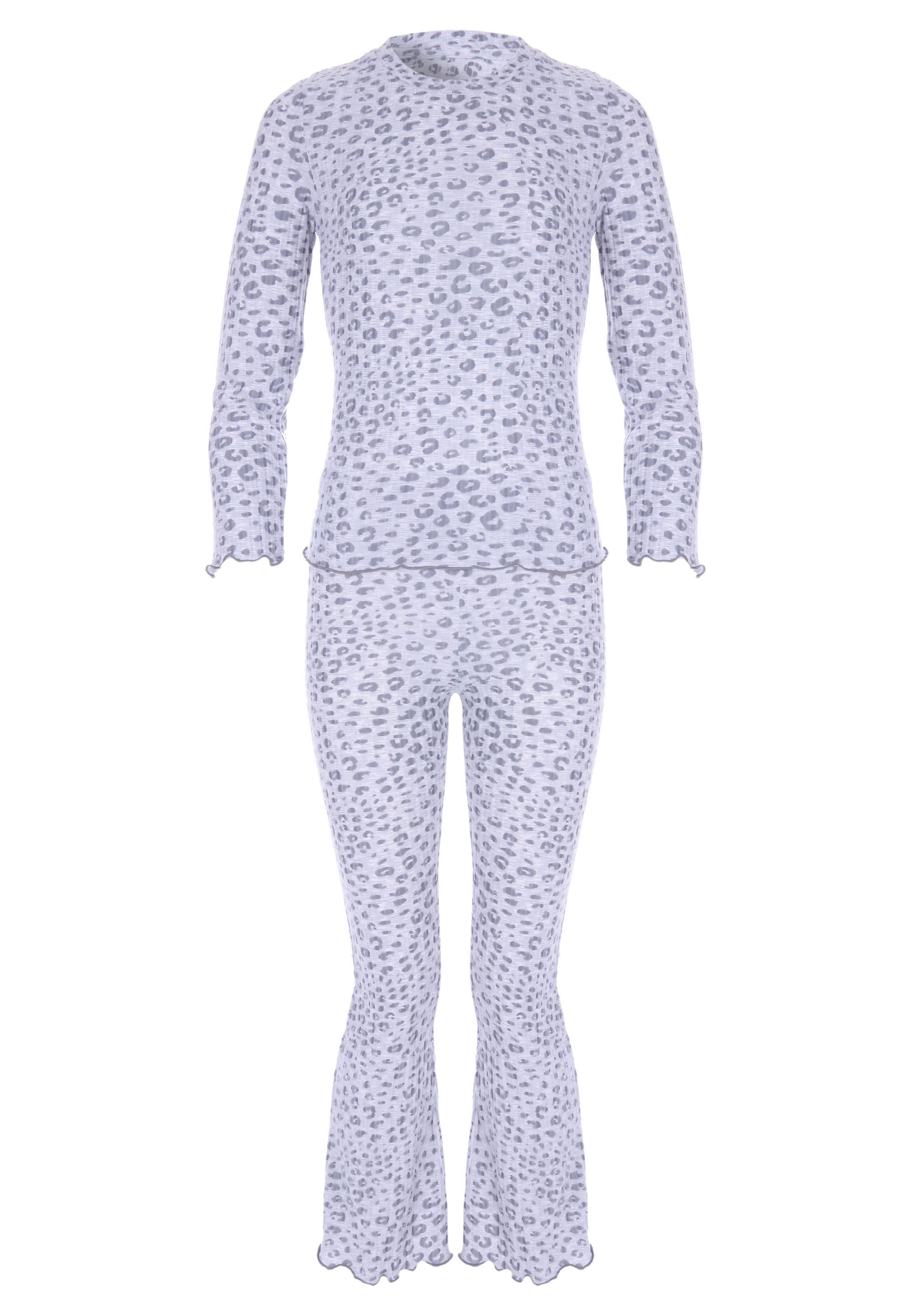 Older Girls Grey Leopard Print Bootcut Pyjama Set