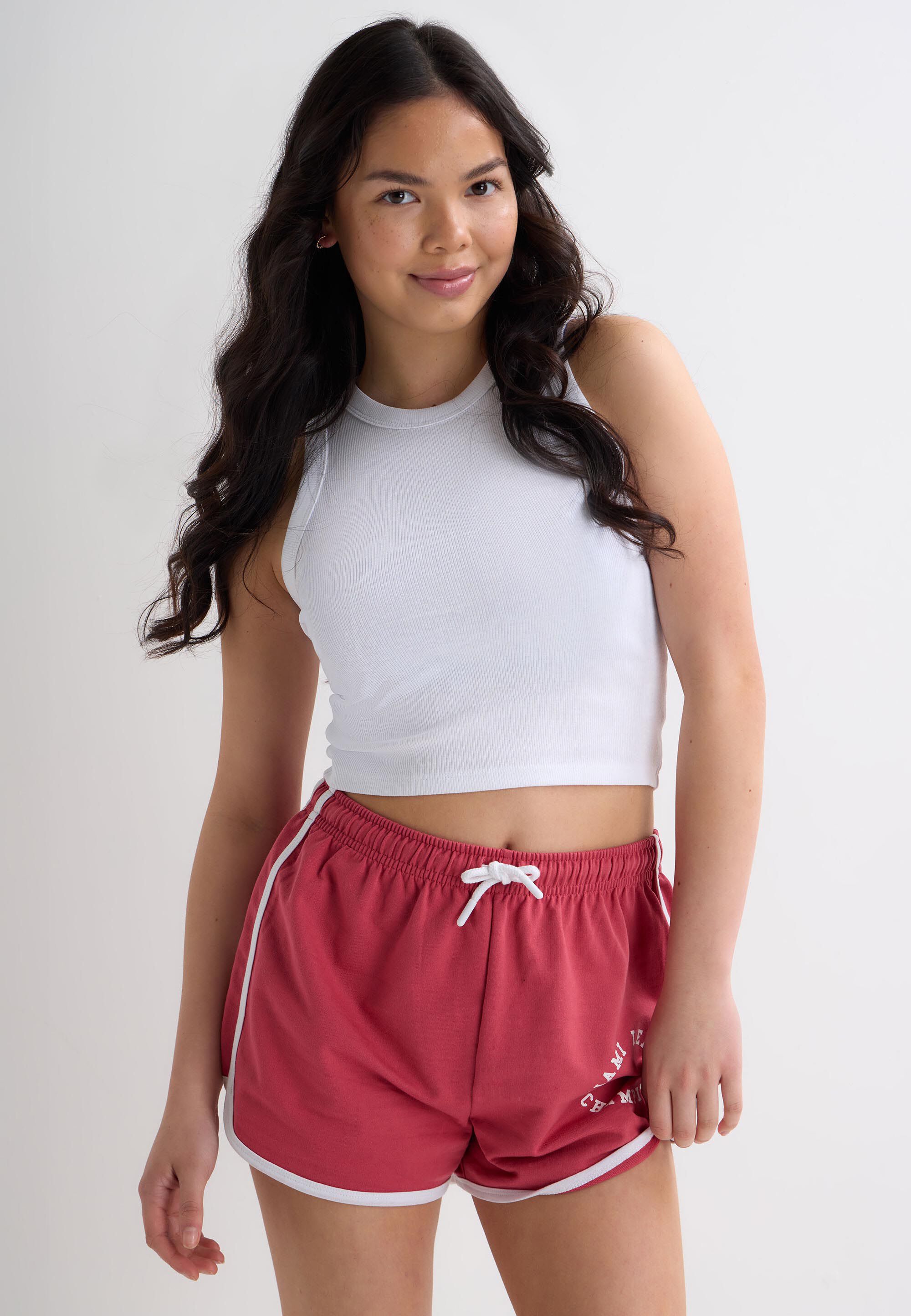 Older Girls Red & White Contrast Trim Miami Shorts
