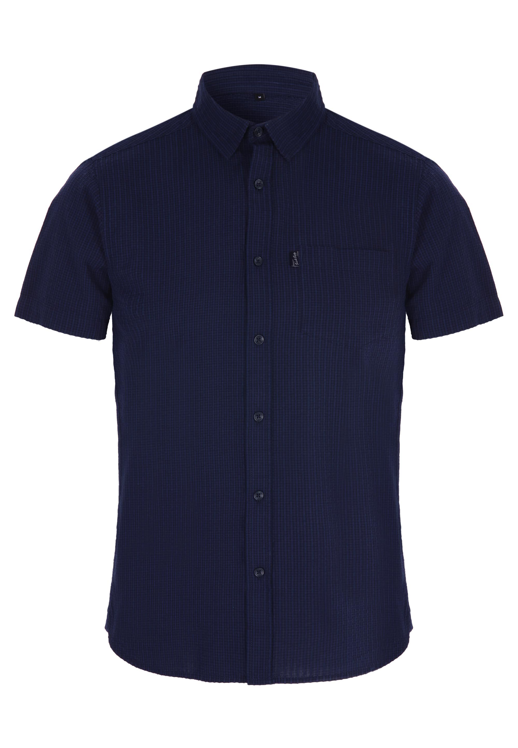 Mens Navy Check Seersucker Cotton Shirt